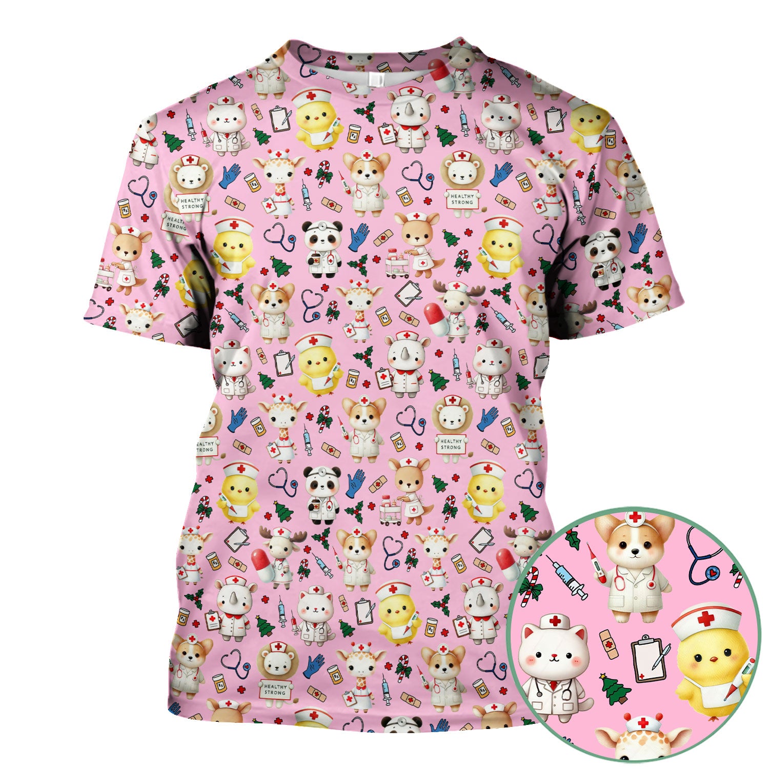 Comfortable Scrubs for Nurses - Pediatric Scrub Tops - Breathable Fabrics Nursing Uniform - Adorable Puppy Cat Bear Print