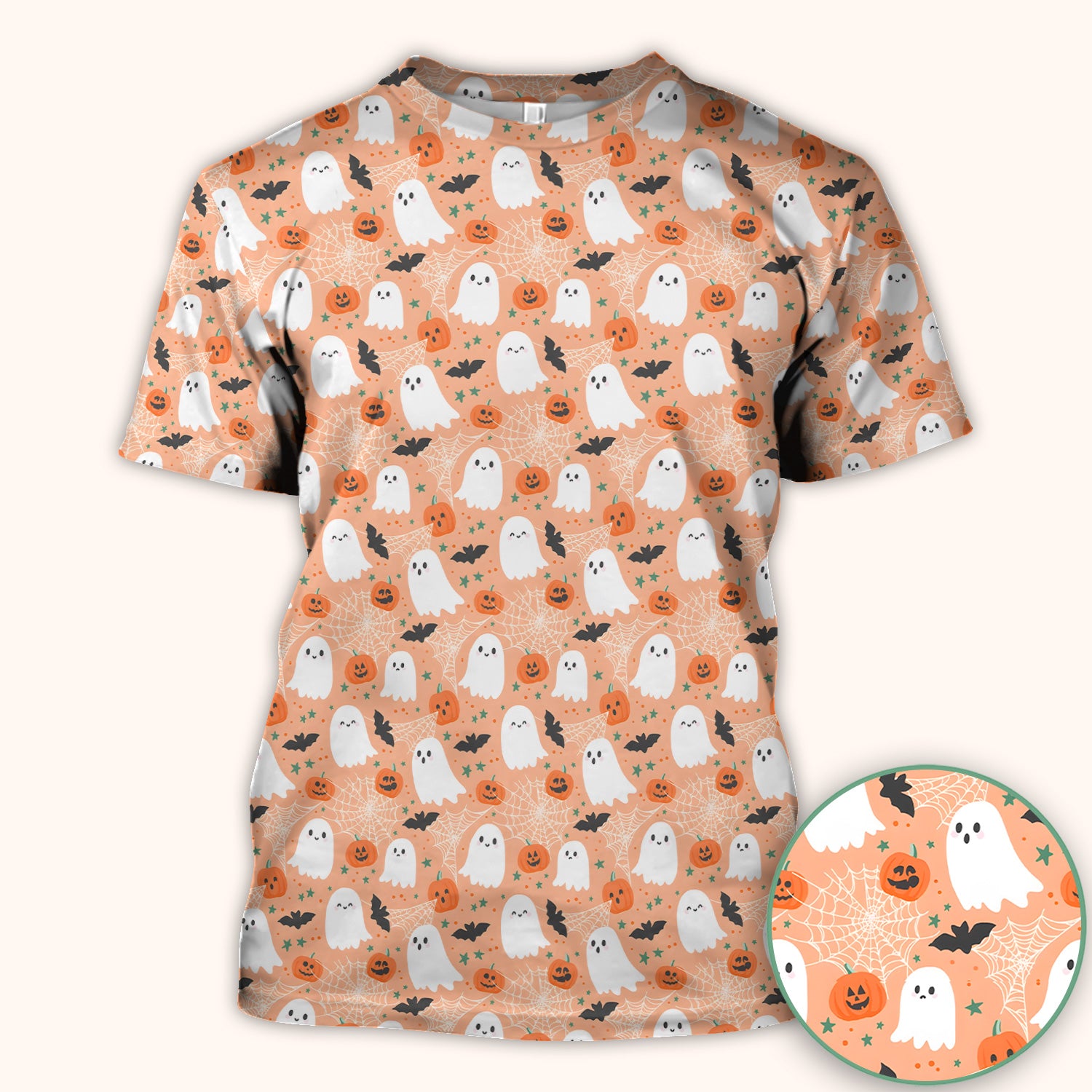Cute Halloween Ghost And Pumpkin Scrub Top, Comfortable Scrubs for Nurses