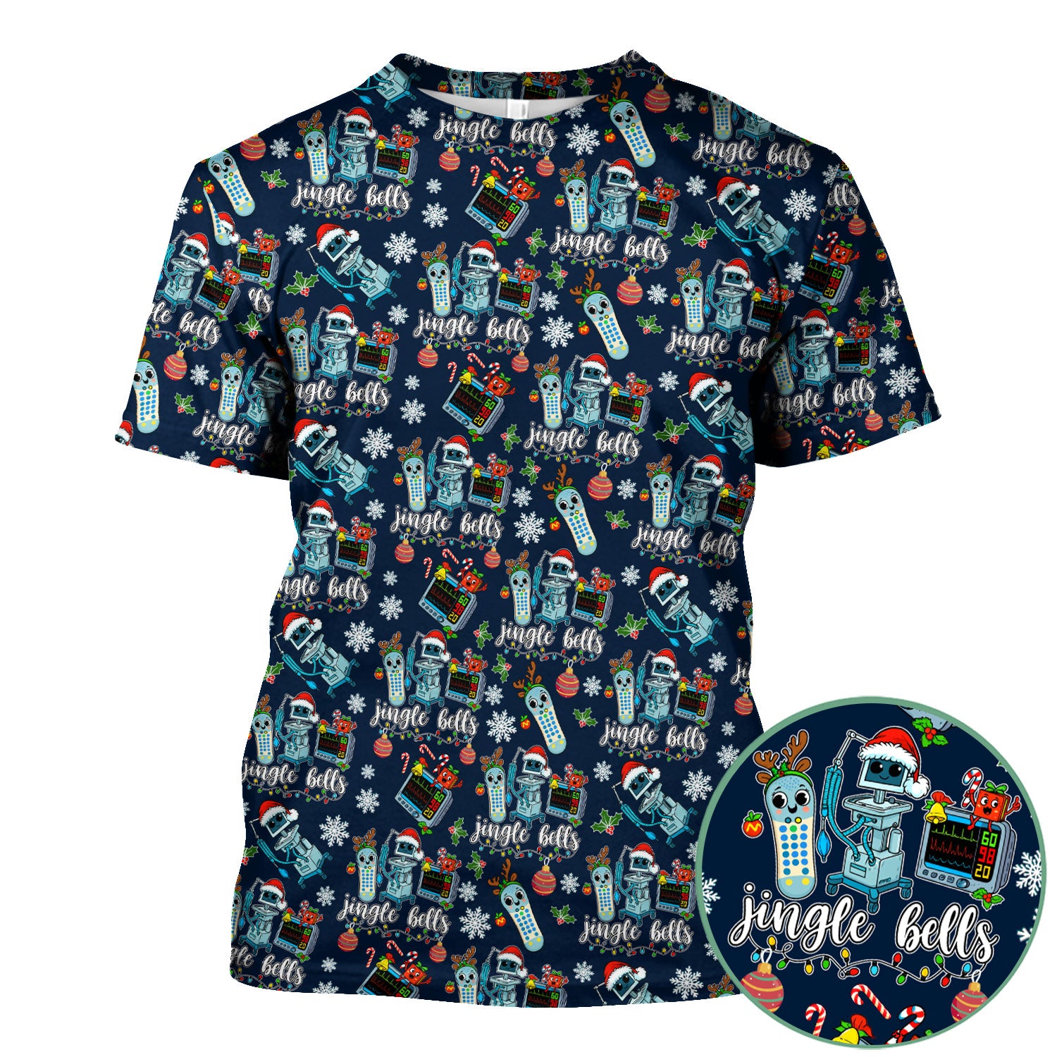 Jingle Bells Christmas Scrub Top - Funny Xmas Scrubs for Nurses - Breathable Fabrics Nursing Uniform for RN CNA LPN