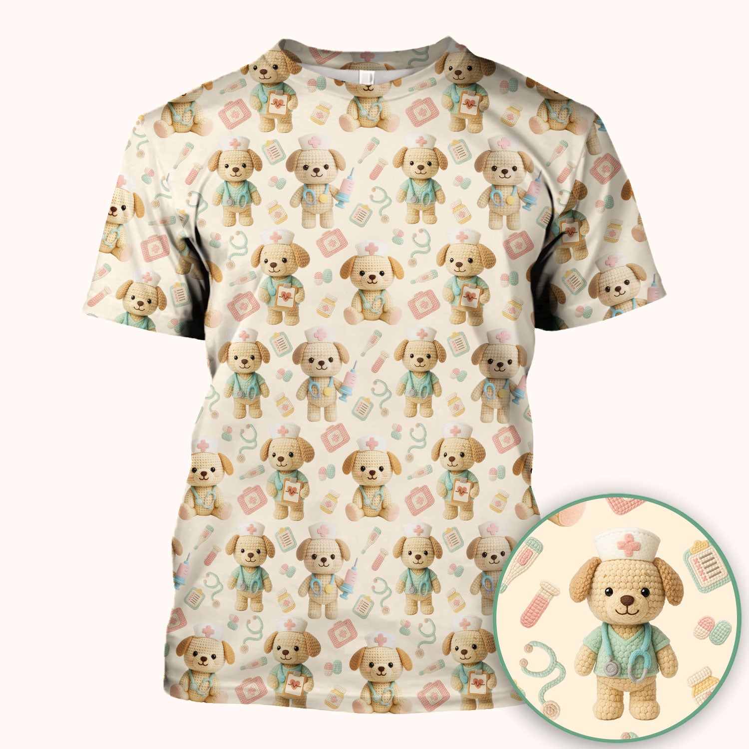 Cute Labrador Scrub Top for Nurse - Pastel Crochet Dog Medical Scrubs - Adorable Puppy Med Uniform Gift for Women