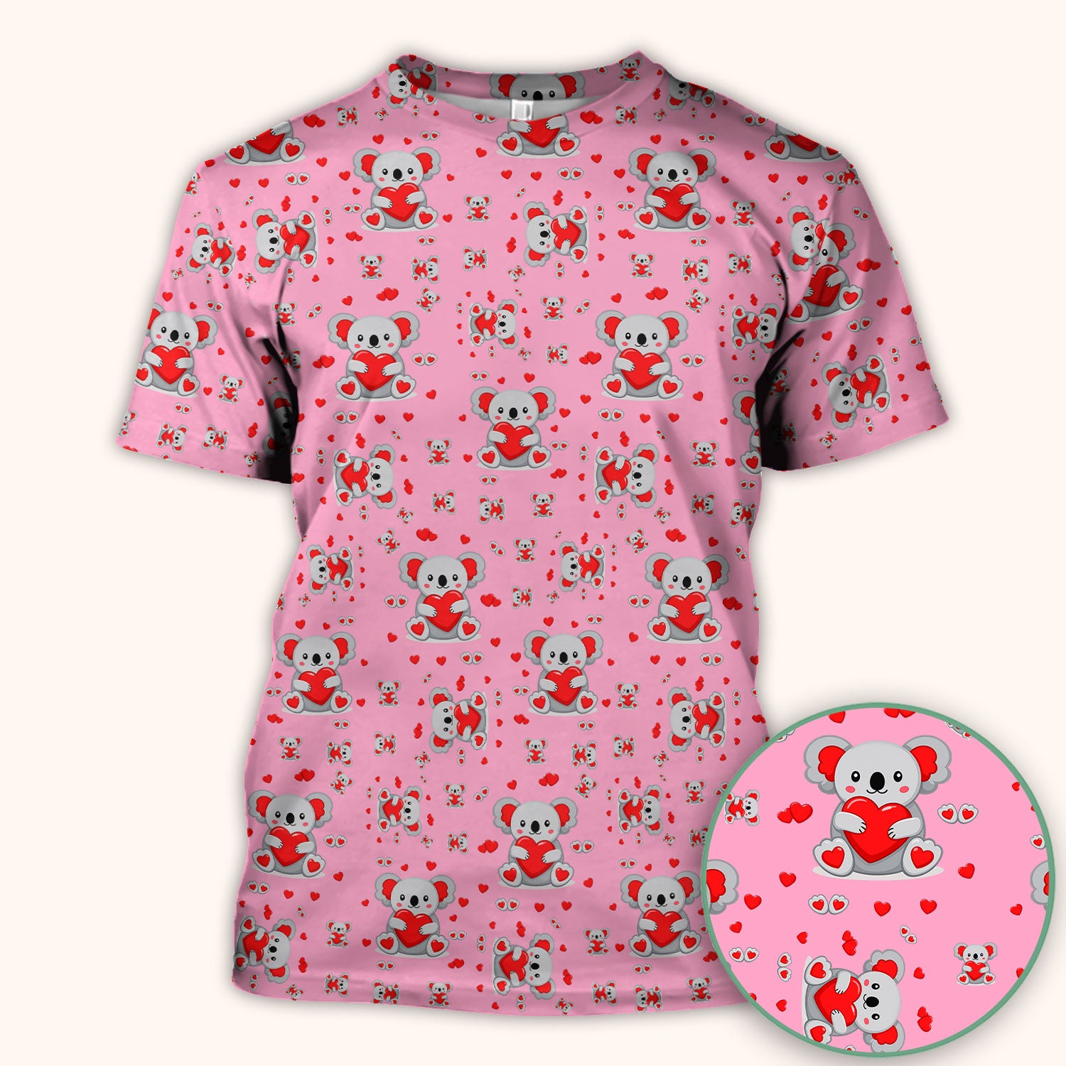 Valentine Cute Koala Heart Pattern Nurse Shirt, Comfortable Scrubs for Nurses