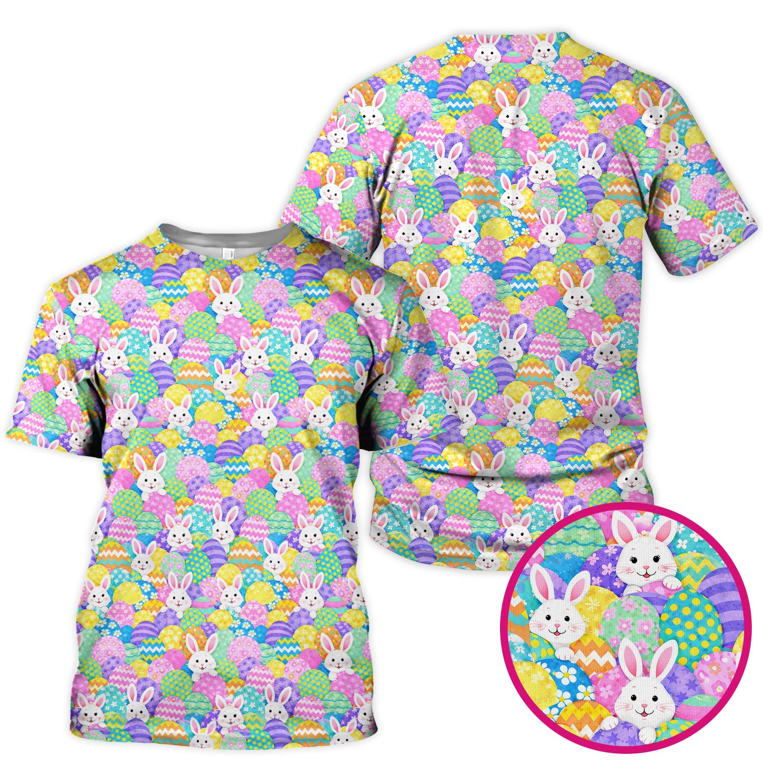 Easter Bunny Colorful Egg Pattern Print Scrub Top, Comfortable Scrubs for Nurses