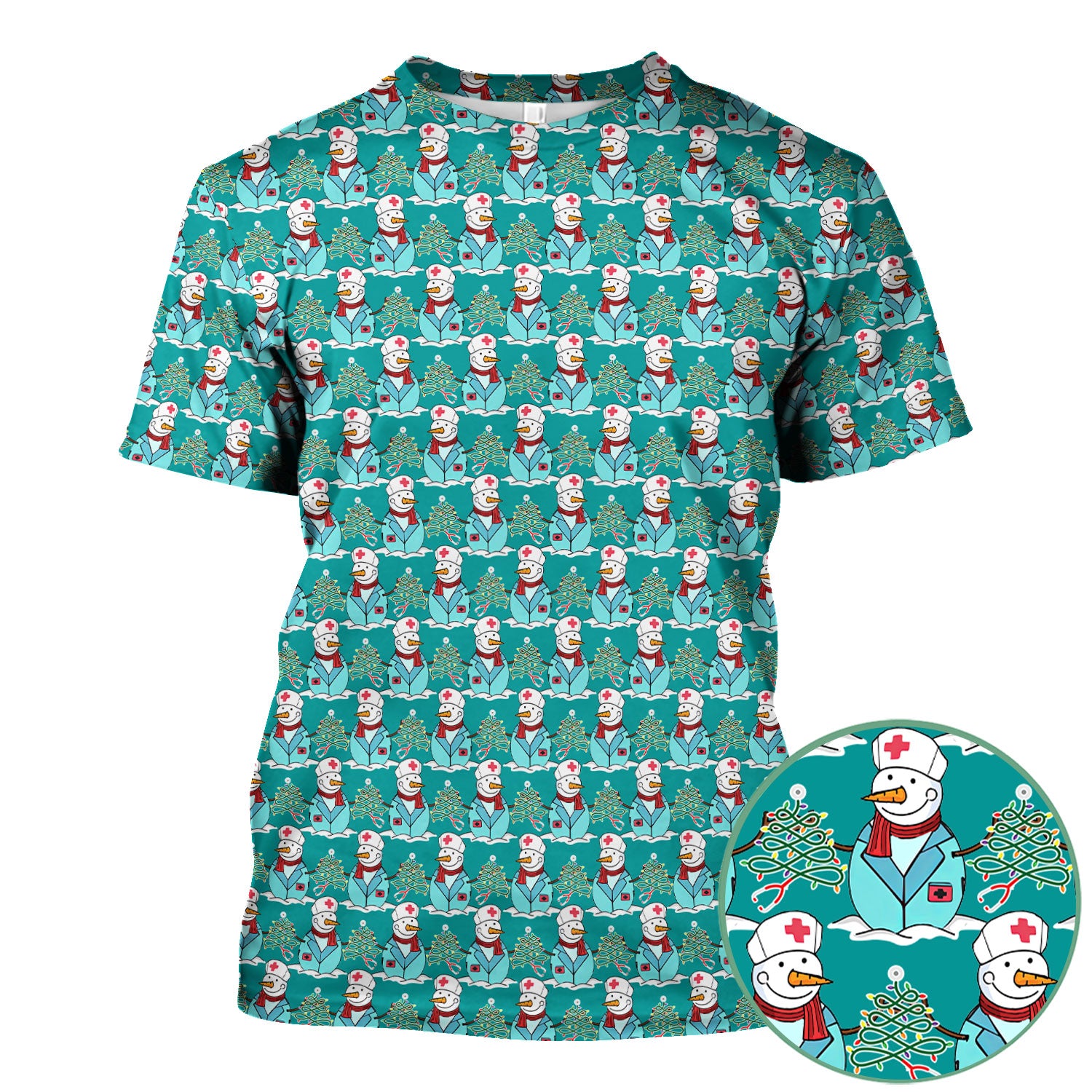 Funny Nurse Scrubs Christmas Edition - Snowman Doctor Print Top - Custom Multi Color Medical Shirt Gift for Nurses and Healthcare Staff