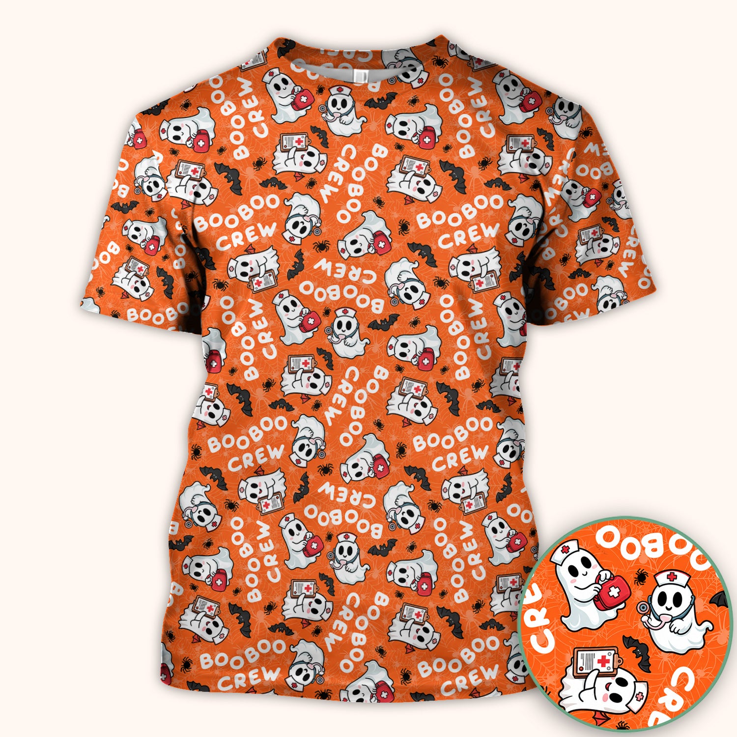 Cute Halloween Boo Boo Crew Ghost Scrub Top, Comfortable Scrubs for Nurses