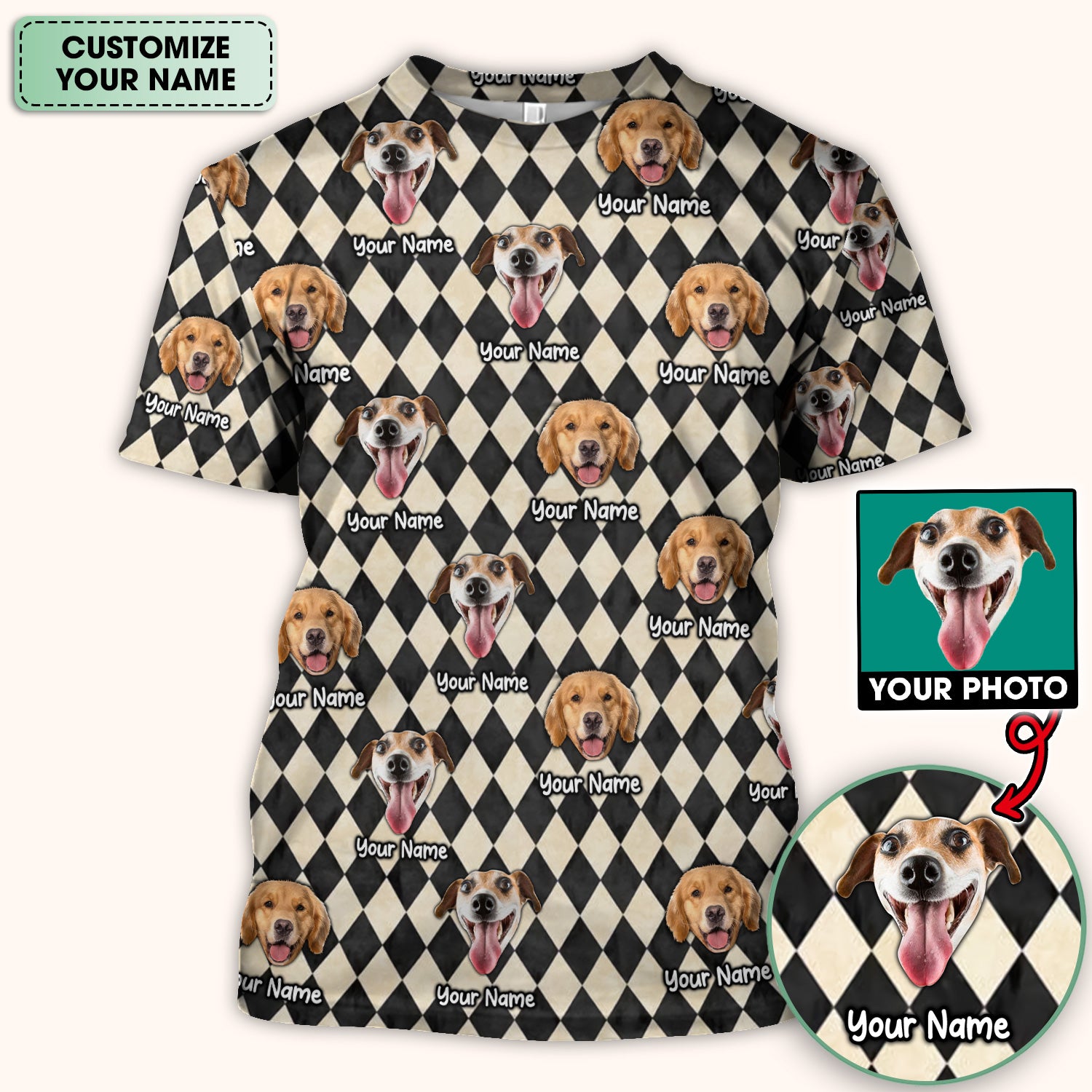 Personalized Pet Portrait Argyle Scrub Top, Comfortable Scrubs for Nurses