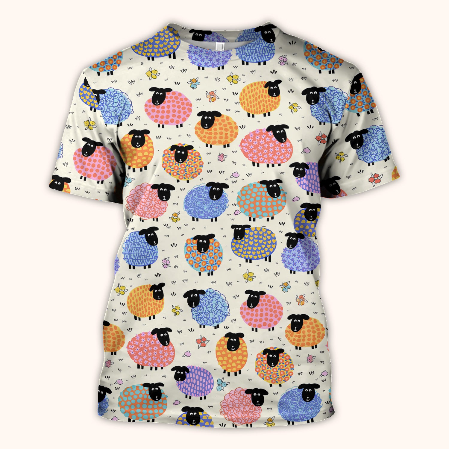 Funny Colorful Sheep Pattern Scrub Top, Comfortable Scrubs for Nurses
