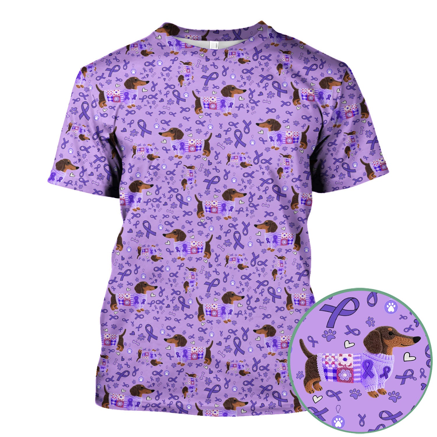Wiener Dog Purple Ribbon Cancer Awareness Scrub - Breathable Fabrics Nursing Uniform - Comfortable Scrubs for Nurses