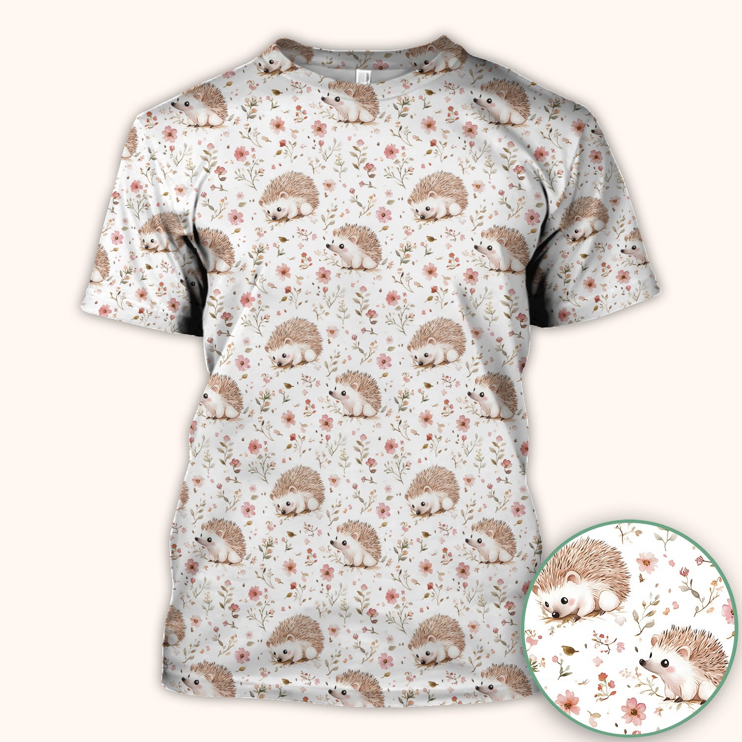 Cute Hedgehog Wildflower Garden Pattern Scrub Top, Comfortable Scrubs for Nurses