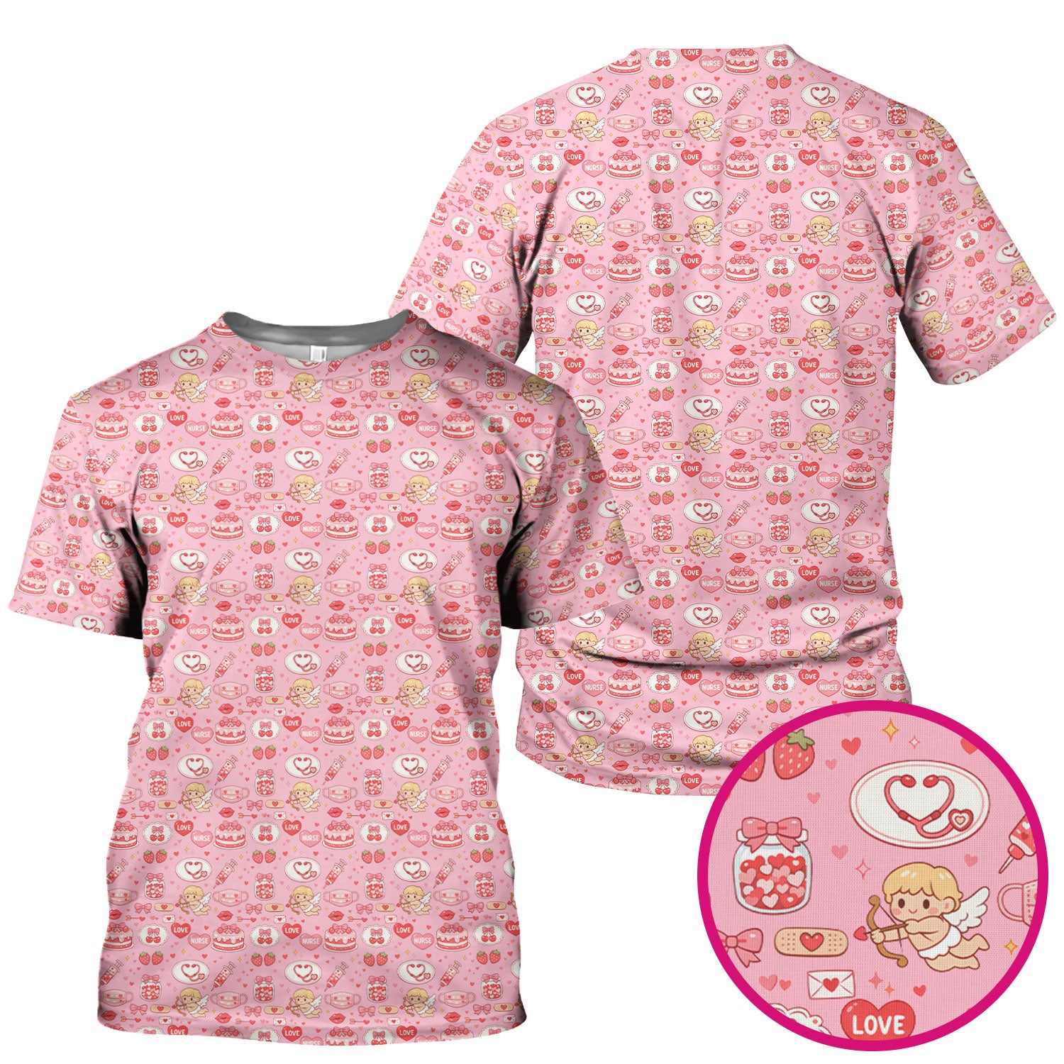 Cupid Nurse Scrub Top, Cute Love Medical Pattern Shirt For Valentine, Breathable Fabrics Nursing Uniform