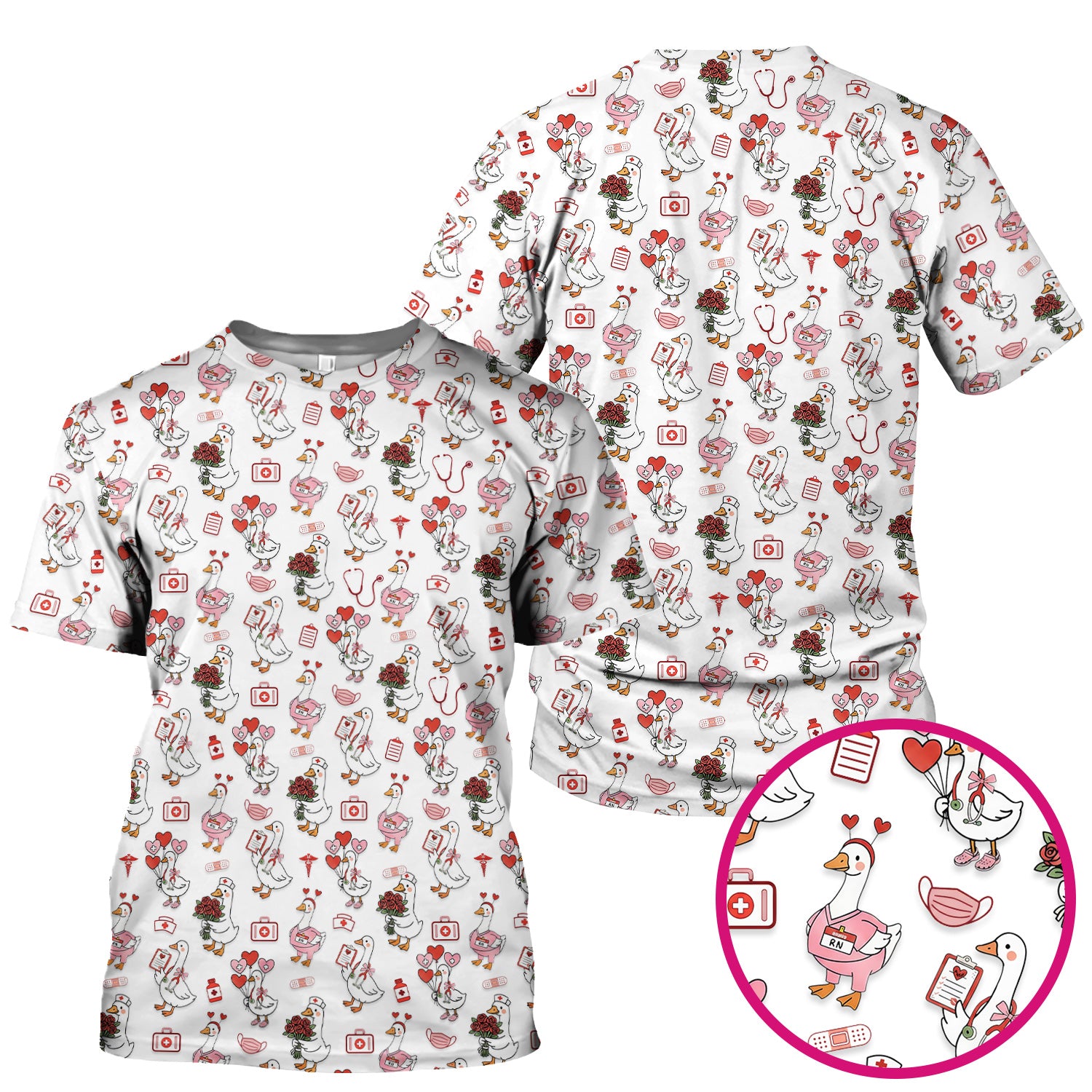 Cute Goose Nurse Medical Pattern Scrub Top, Comfortable Scrubs for Nurses