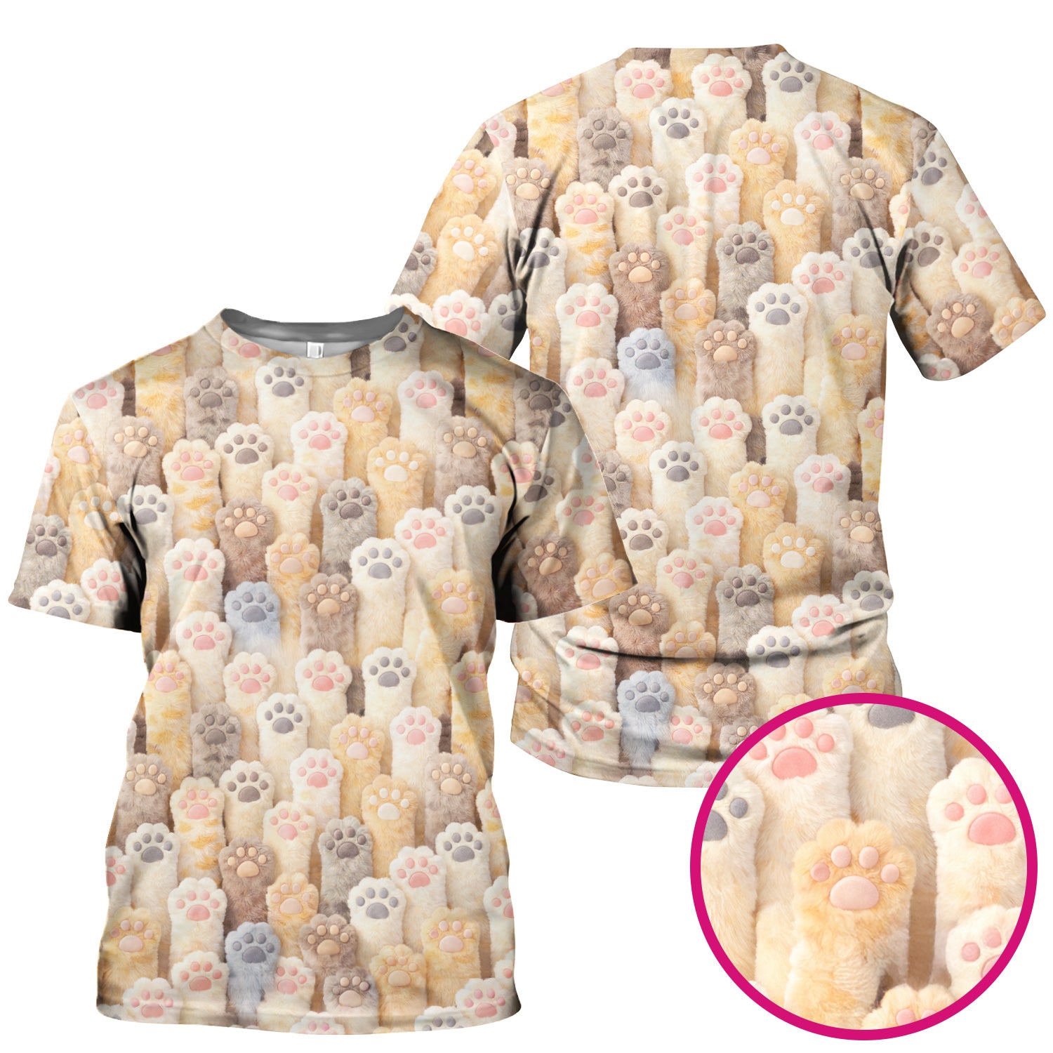 Cute Fluffy Cat Paw Pattern Scrub Top, Comfortable Scrubs for Nurses