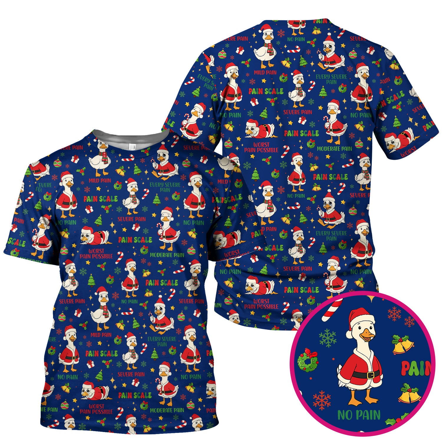 Christmas Nurse Scrub Top - Funny Goose Pain Scale - Cute Holiday Medical Uniform for Women