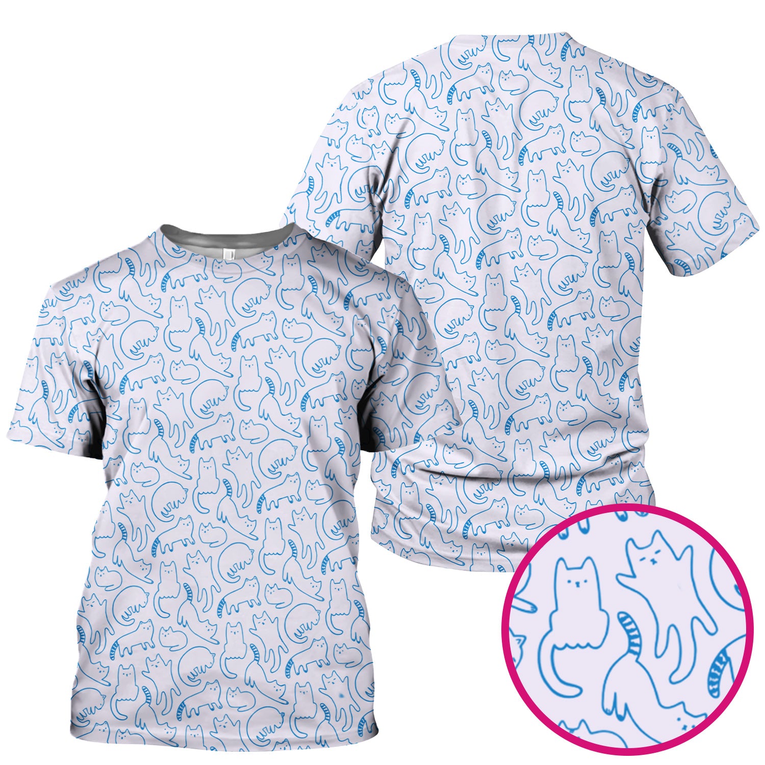 Artistic Cat Pattern Medical Scrub Top, Breathable Fabrics Nursing Uniform