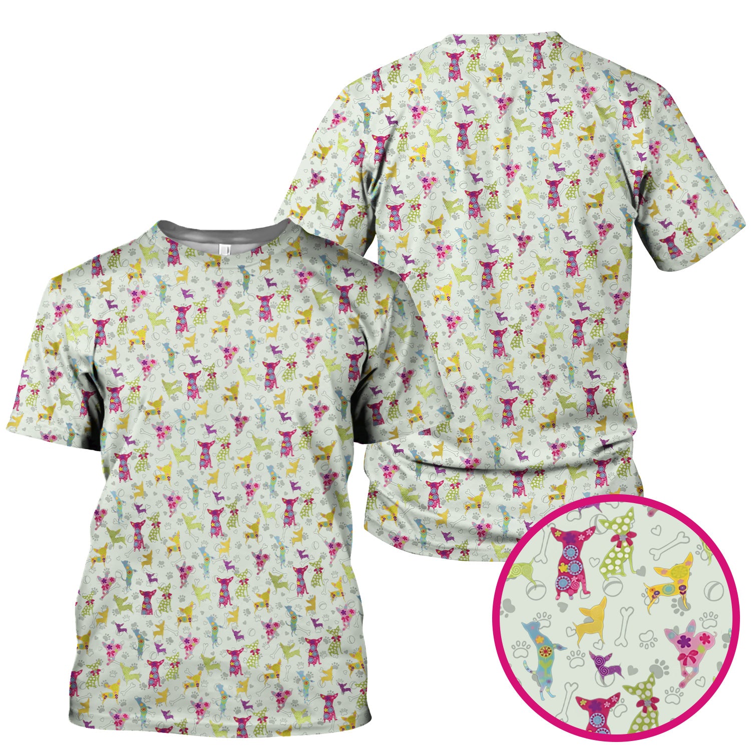 Colorful Playful Dog Print Nurse Scrub Top, Comfortable Scrubs for Nurses