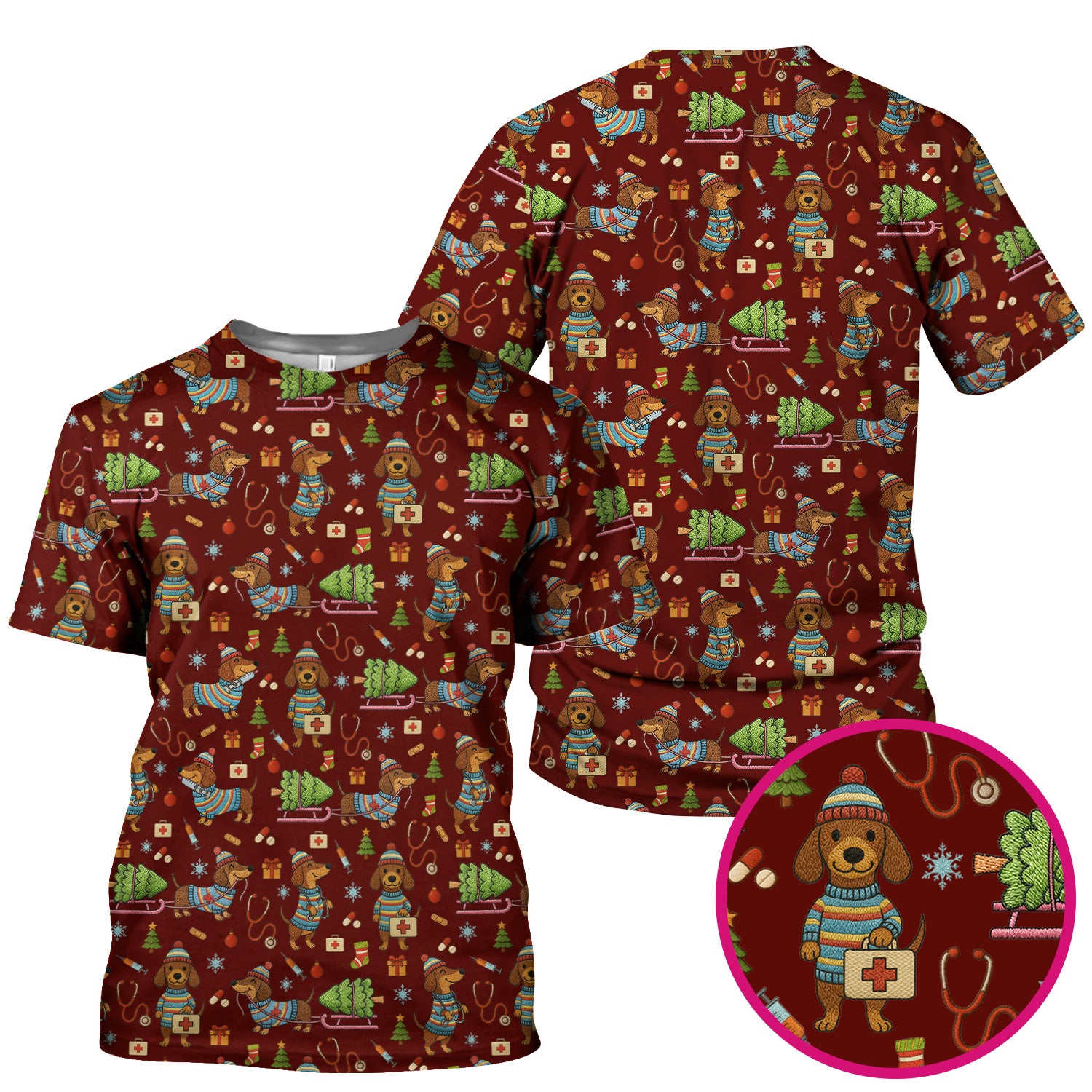 Dachshund Dog Scrub For Nurse, Funny Wiener Dog Lover Gift, Cute Dog 3D Knit Pattern Shirt