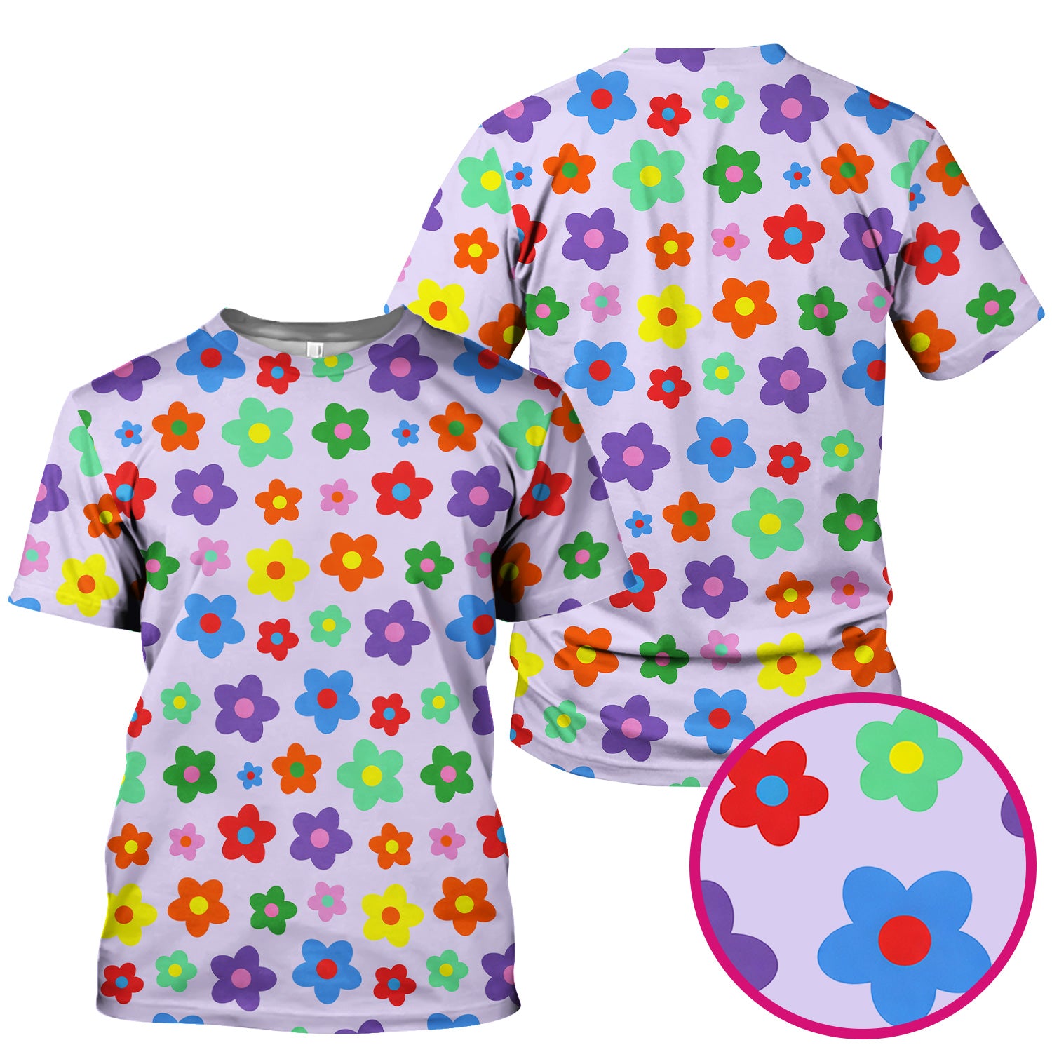 Colorful Retro Flower Pattern Print Scrub Top, Breathable Fabrics Nursing Uniform