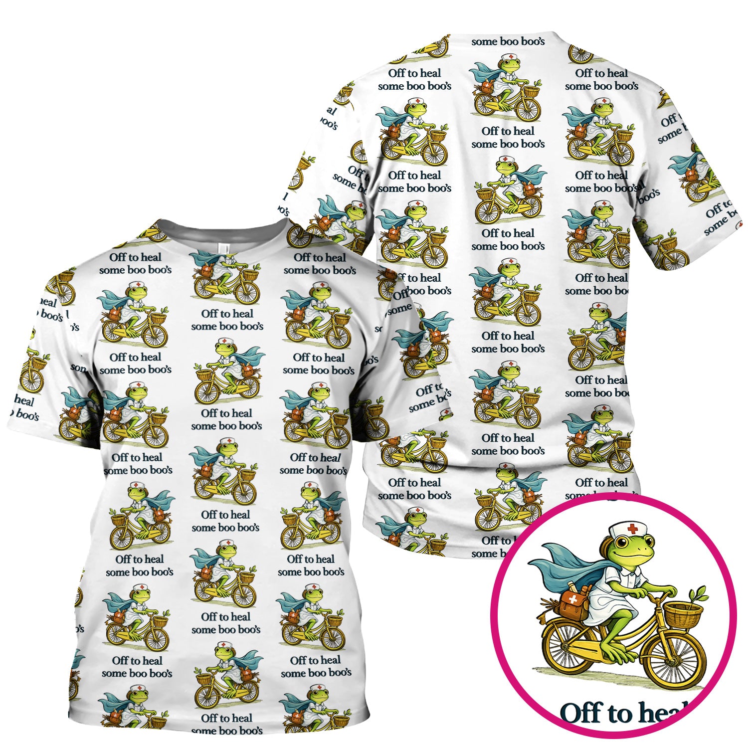 Funny Frog Nurse Cycling Pattern Scrub Top, Comfortable Scrubs for Nurses