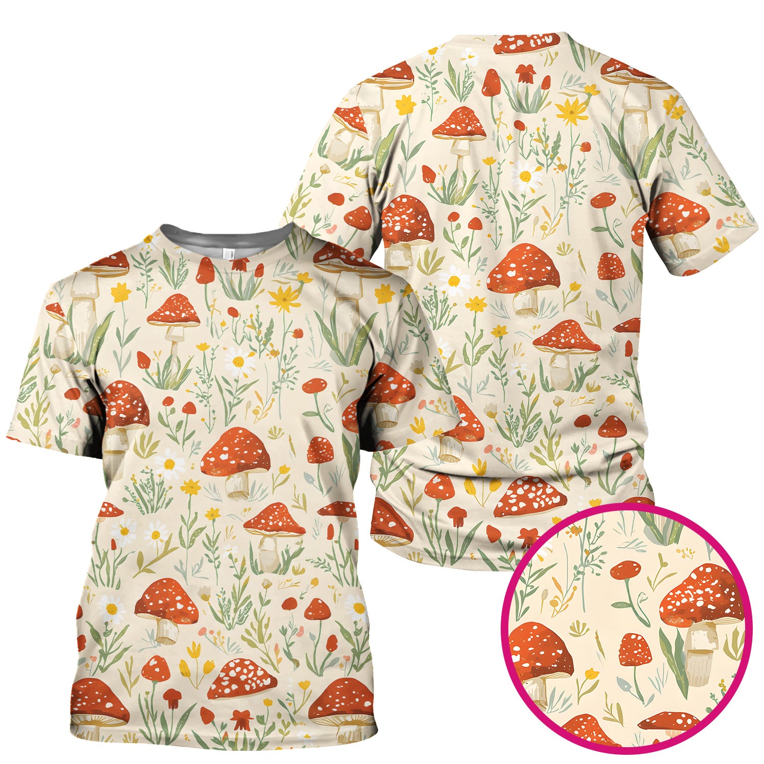 Cute Mushroom Wildflower Pattern Scrub Top, Breathable Fabrics Nursing Uniform