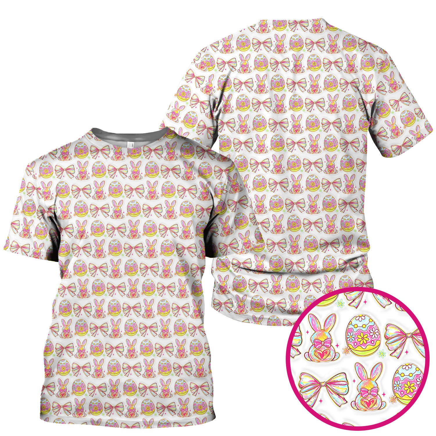 Easter Bunny Pastel Egg Bow Pattern Scrub Top, Breathable Fabrics Nursing Uniform
