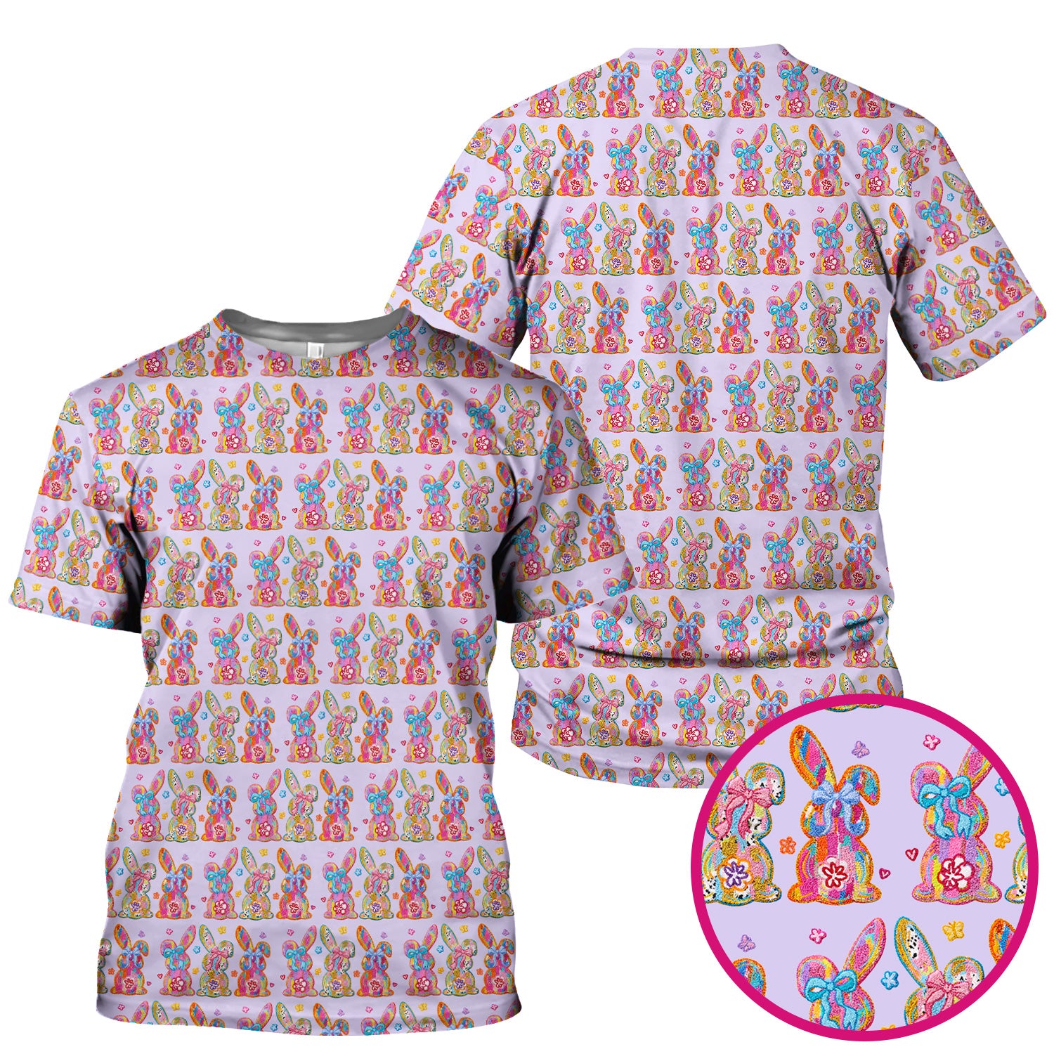 Cute Pastel Bunny Floral Pattern Scrub Top, Comfortable Scrubs for Nurses, Easter