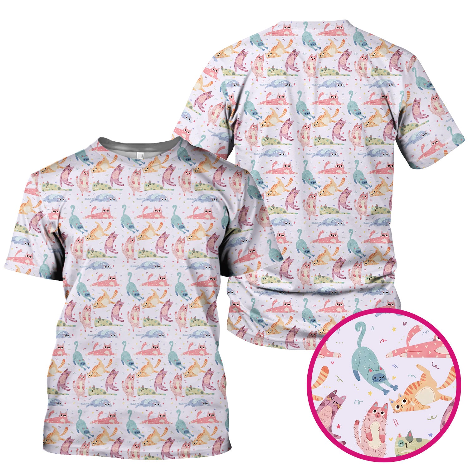 Funny Pastel Cat Pattern Medical Scrub Top, Breathable Fabrics Nursing Uniform