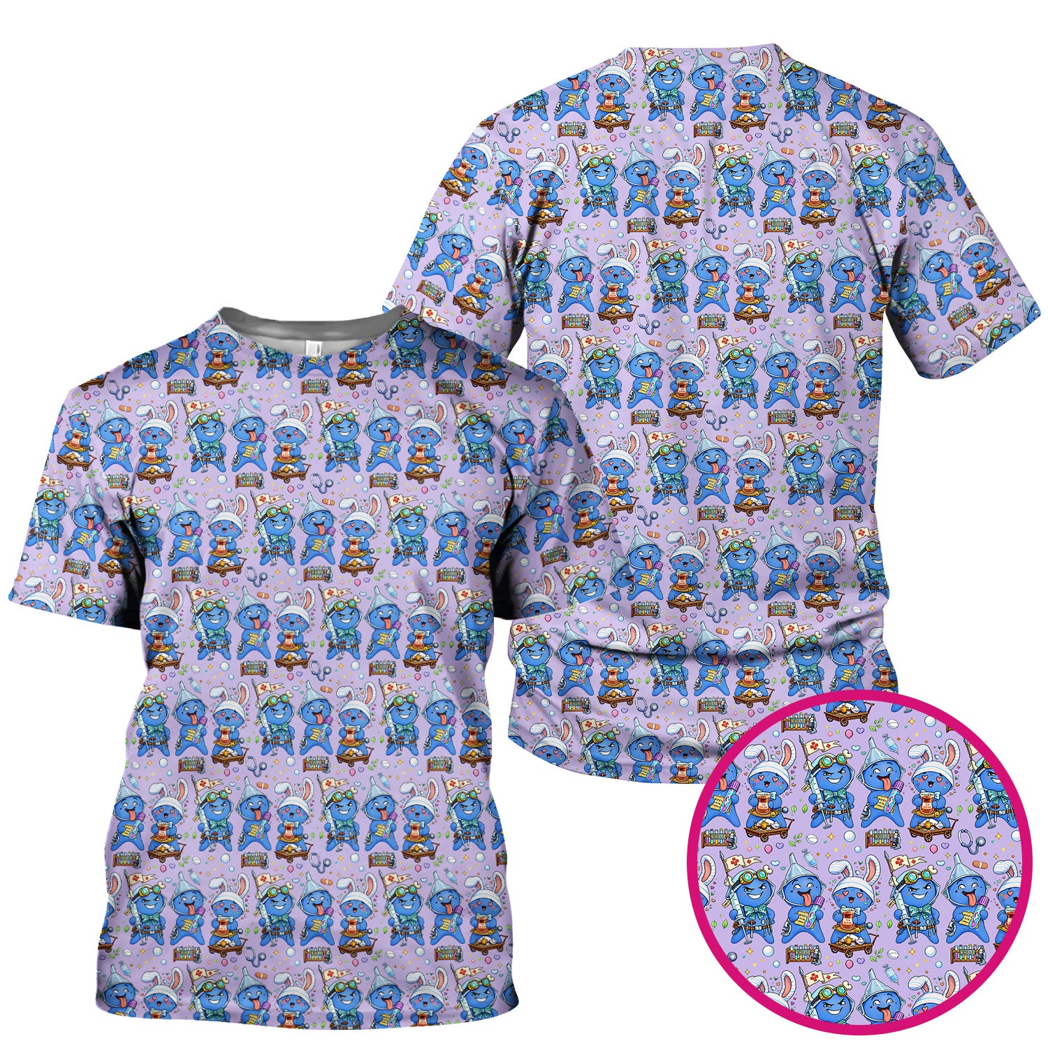 Cute Glove Doll Hospital Medical Cartoon Nurse Pattern Scrub Top, Comfortable Scrubs for Nurses