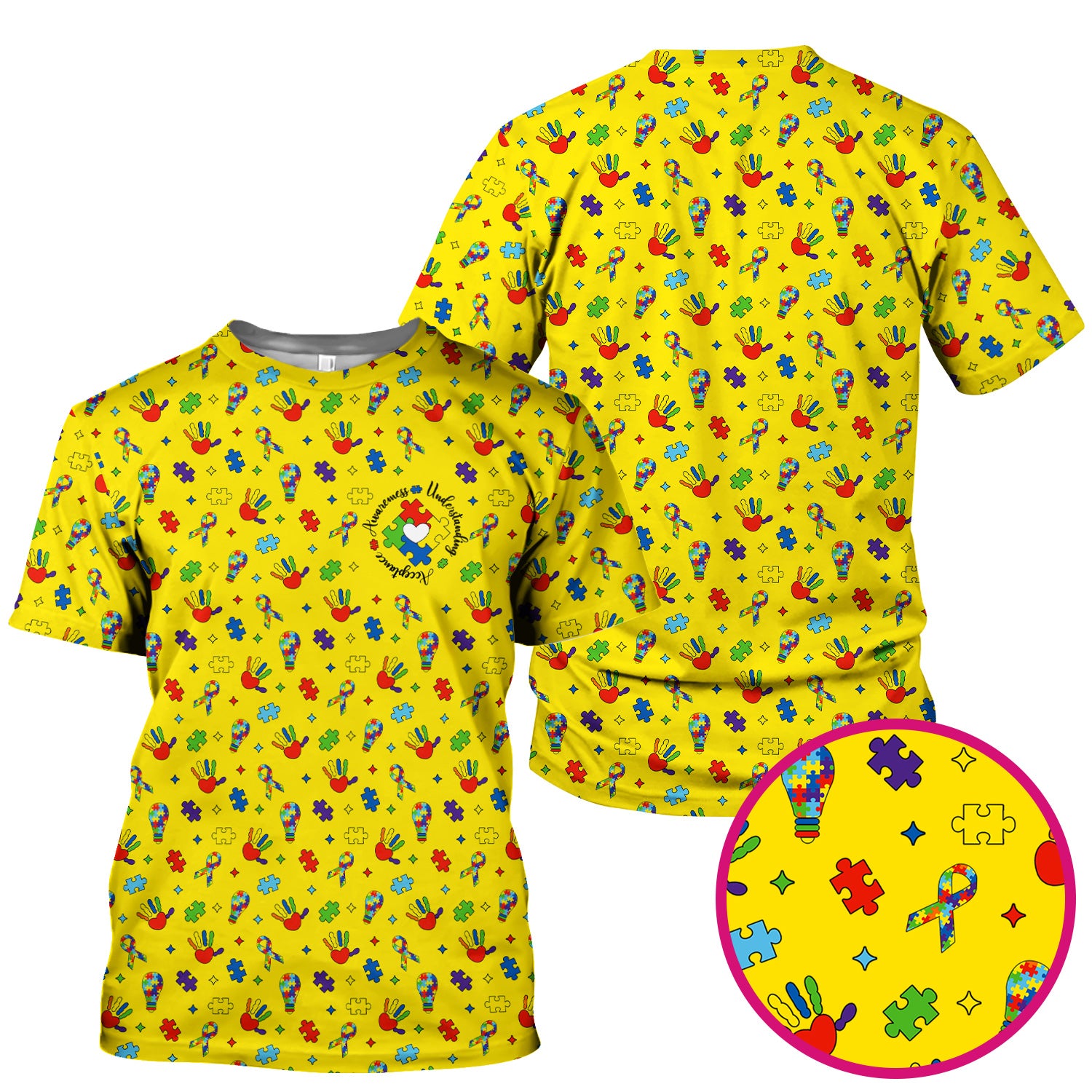 Autism Awareness Colorful Puzzle Pattern Scrub Top, Comfortable Scrubs for Nurses