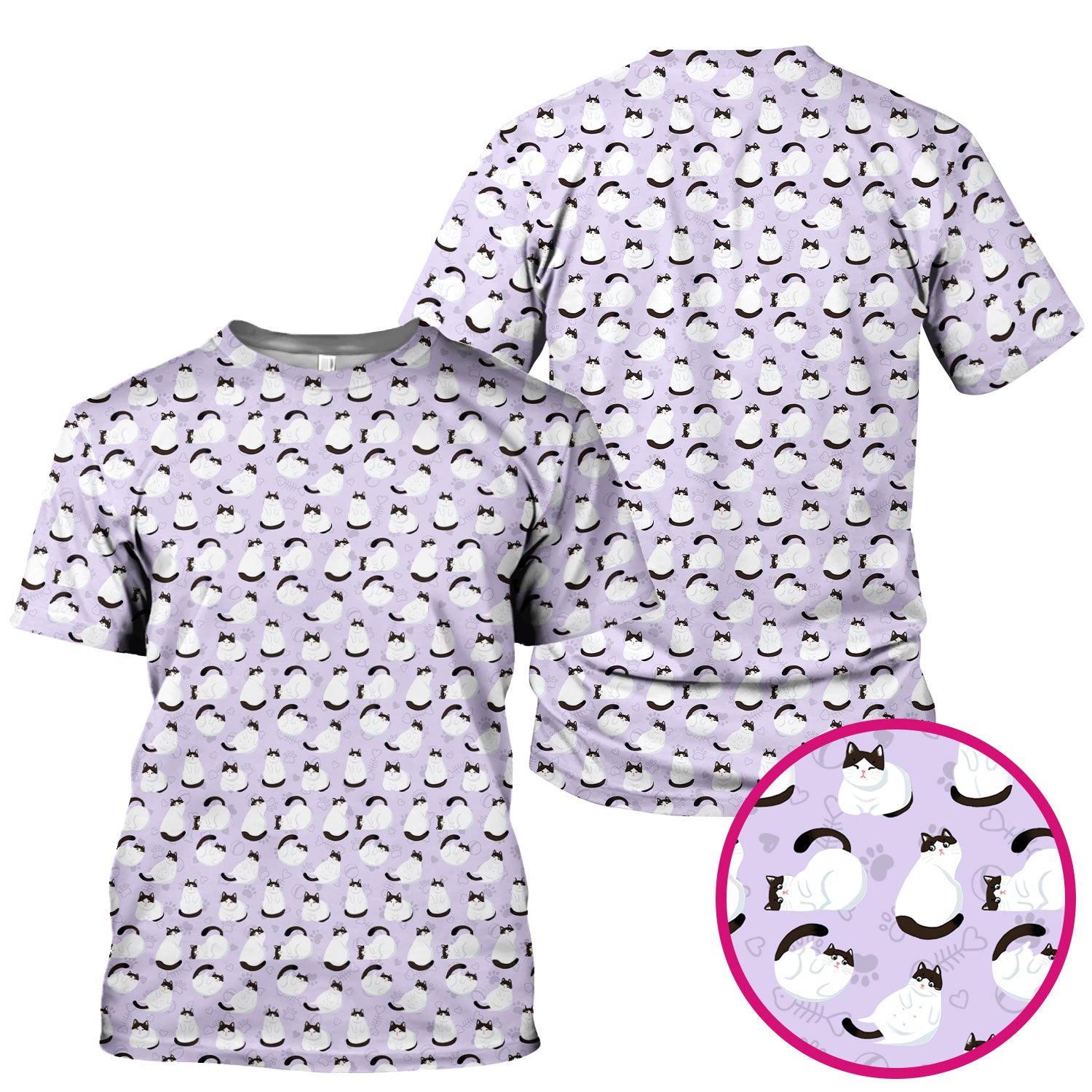 Cute Cat Pattern Medical Scrub Top, Breathable Fabrics Nursing Uniform
