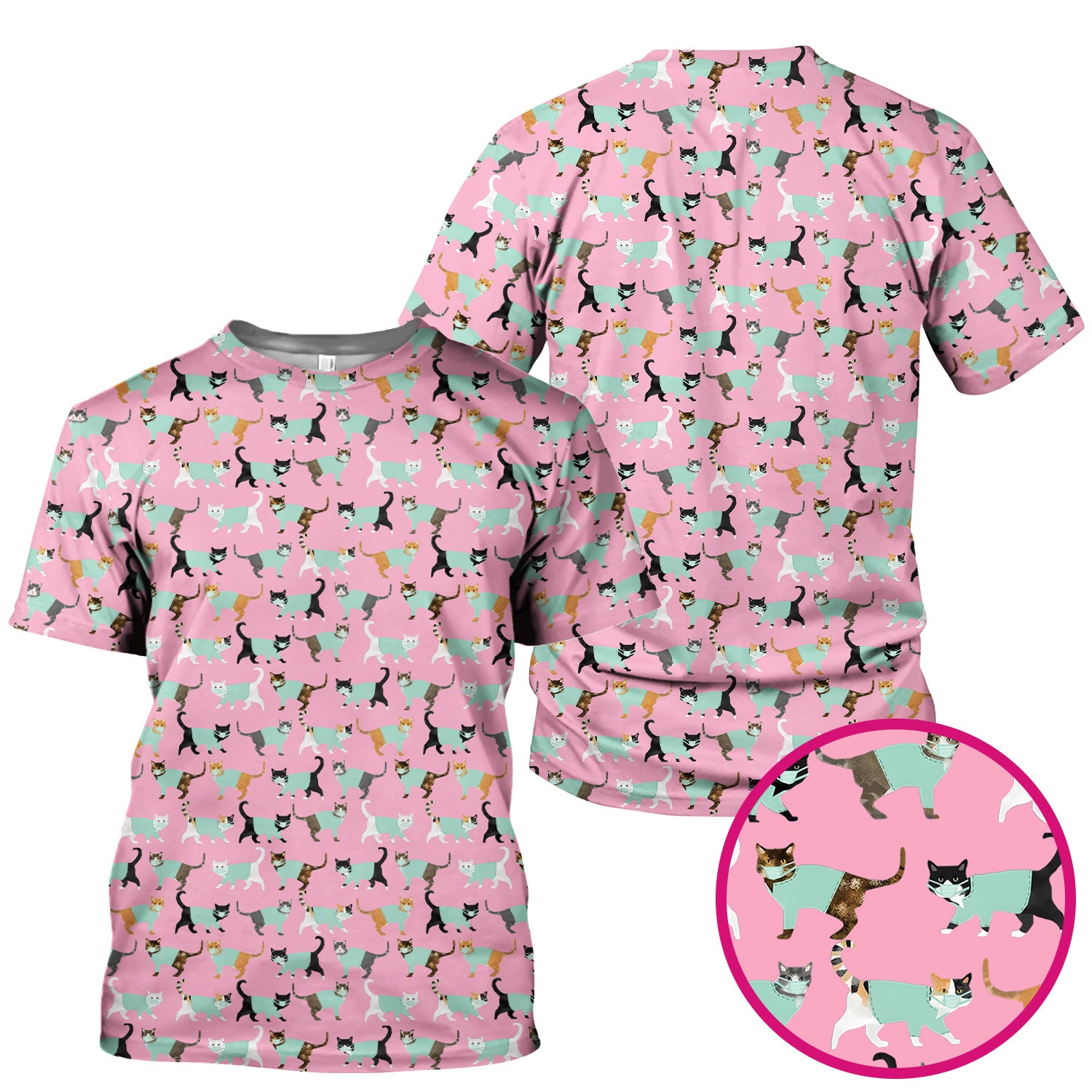 Playful Cat Nurse All Over Print Scrub Top, Comfortable Scrubs for Nurses