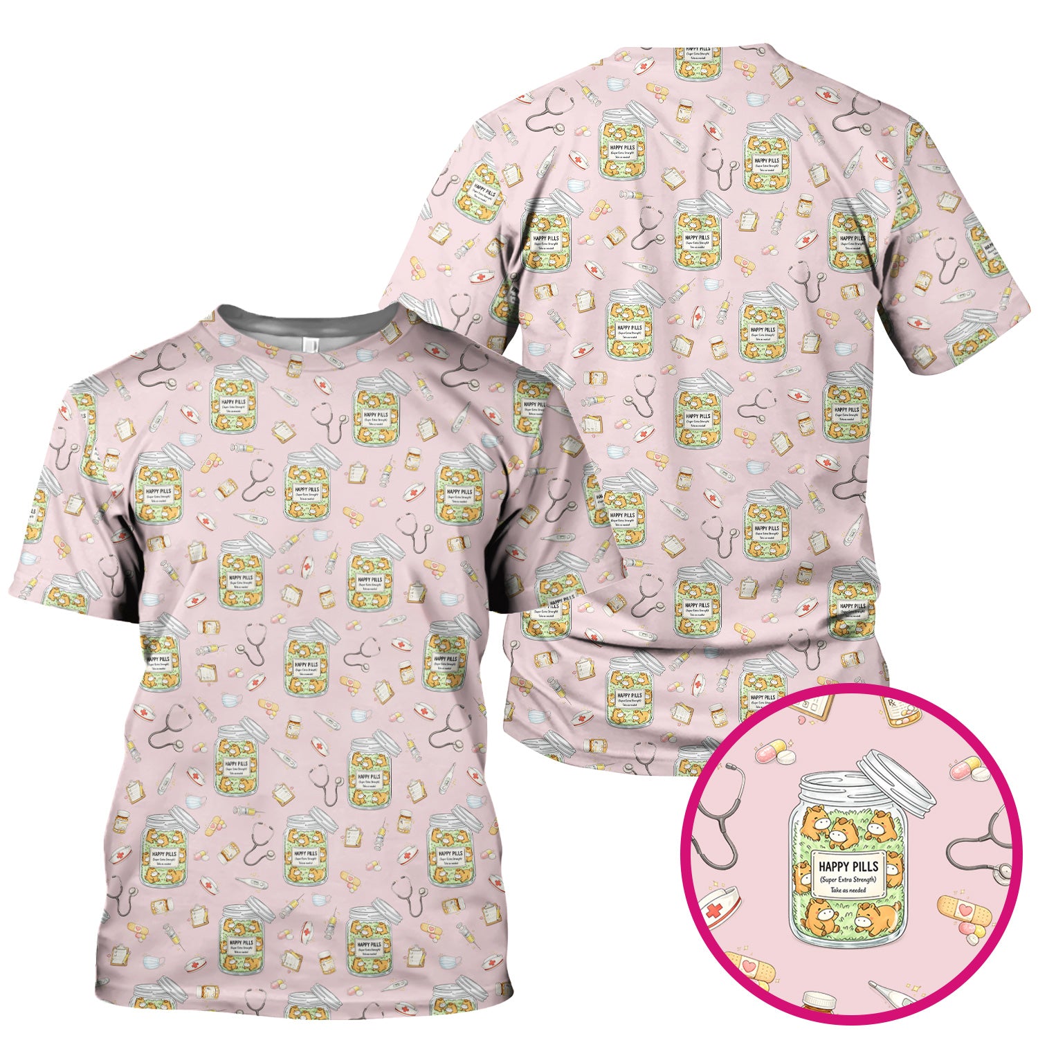 Happy Pills Horse Medical Print Nurse Scrub Top, Comfortable Scrubs for Nurses