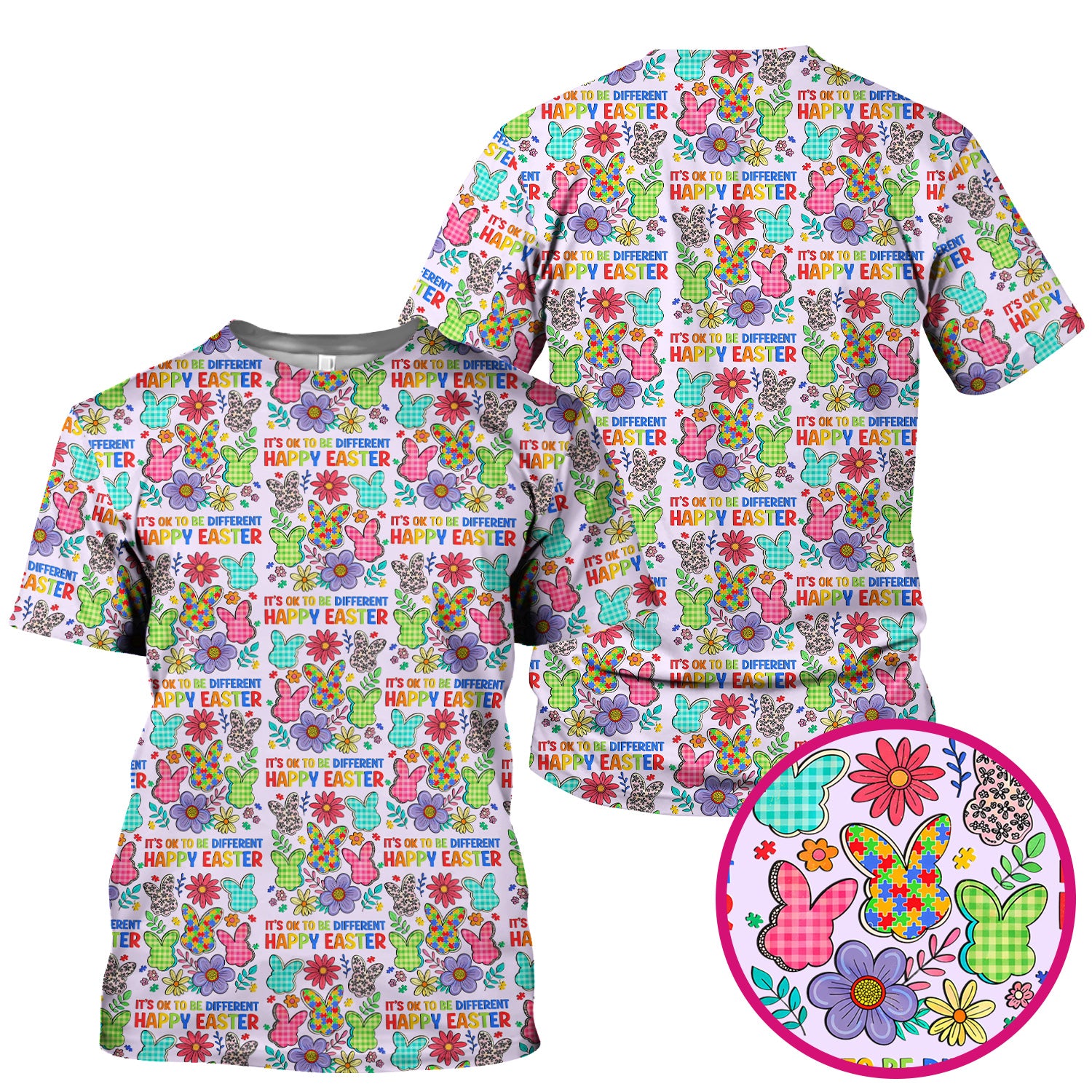 Happy Easter Bunny Floral Print Scrub Top, Breathable Fabrics Nursing Uniform