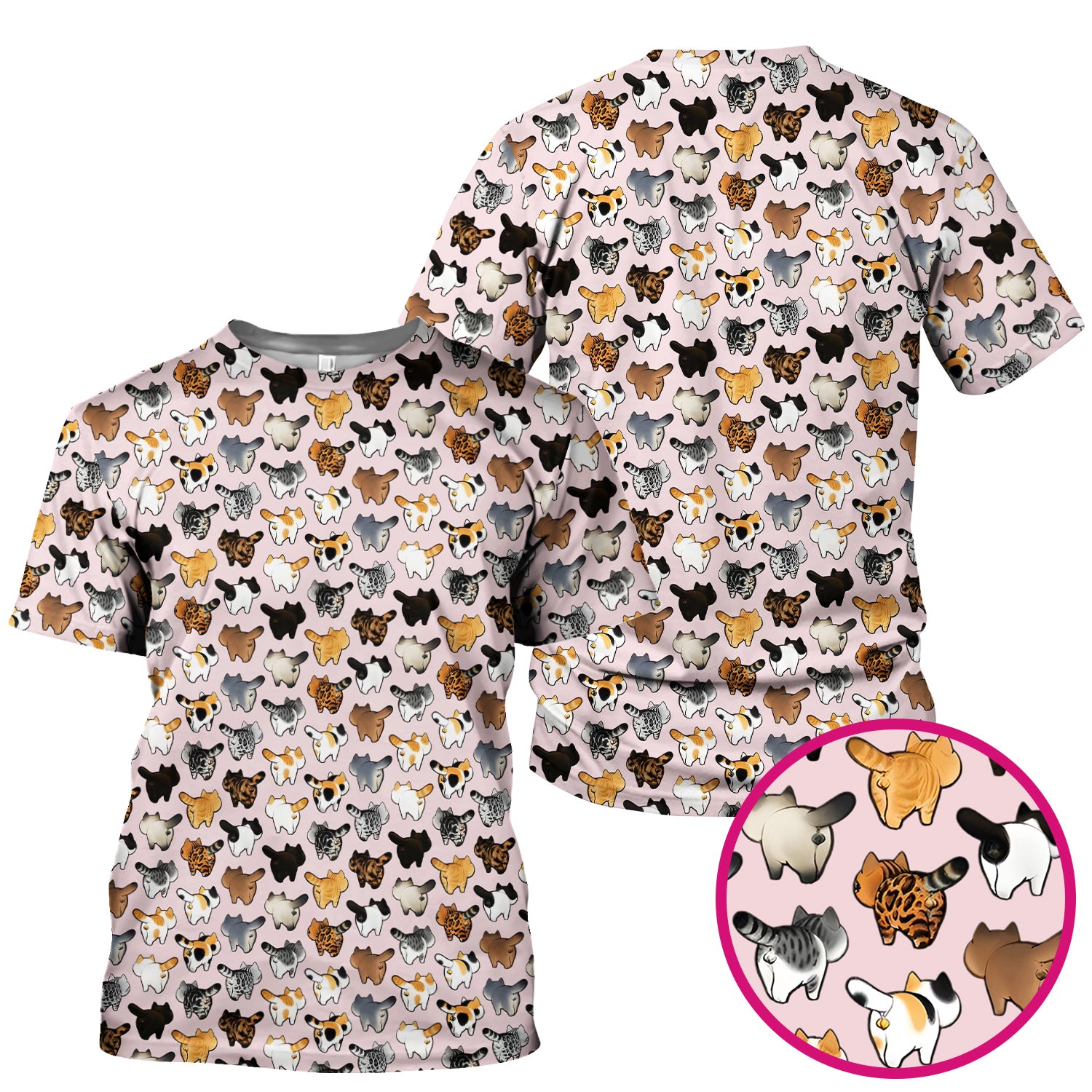 Cat Butt Pattern Medical Scrub Top, Breathable Fabrics Nursing Uniform
