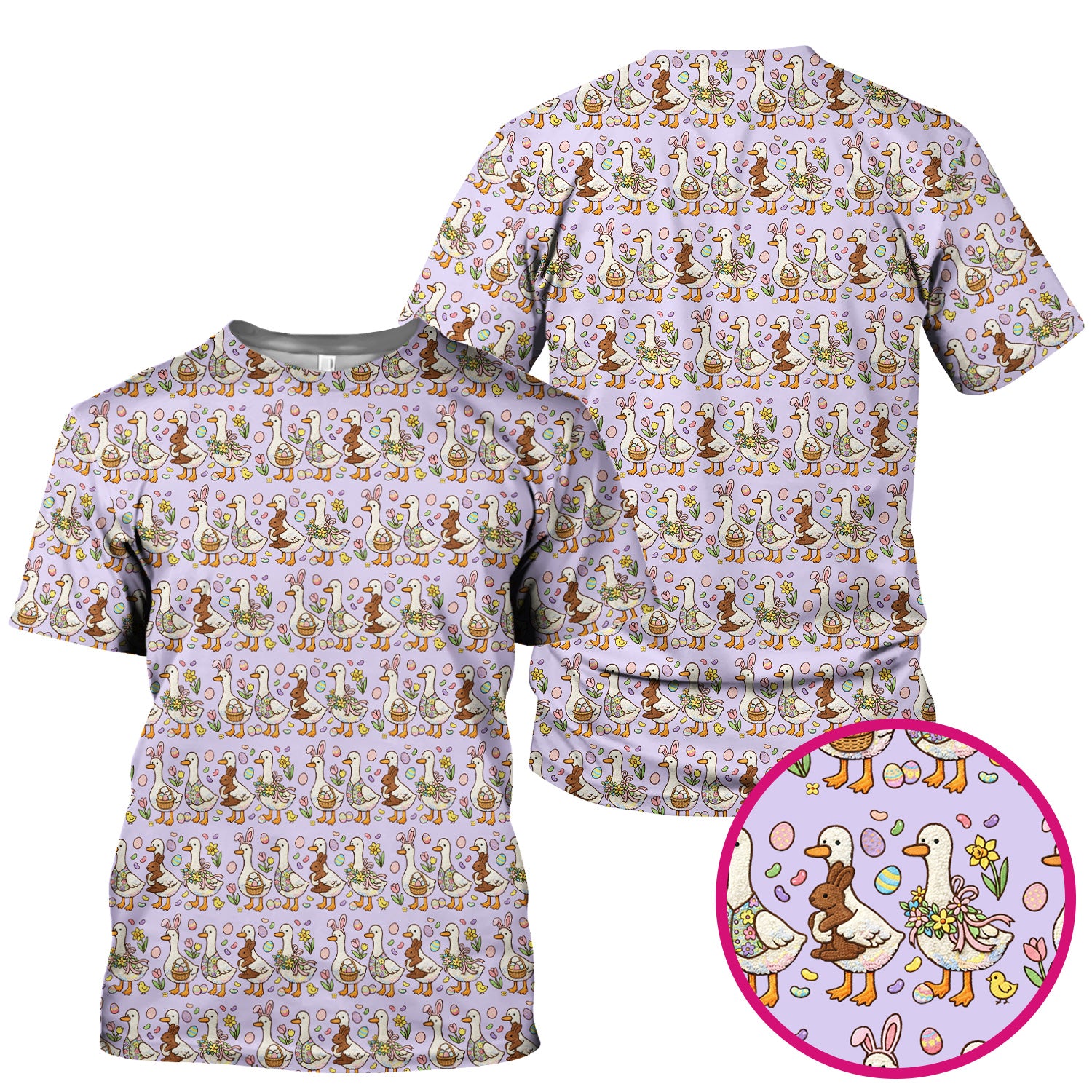 Easter Theme Duck and Bunny Egg Floral Print Scrub Top, Comfortable Scrubs for Nurses