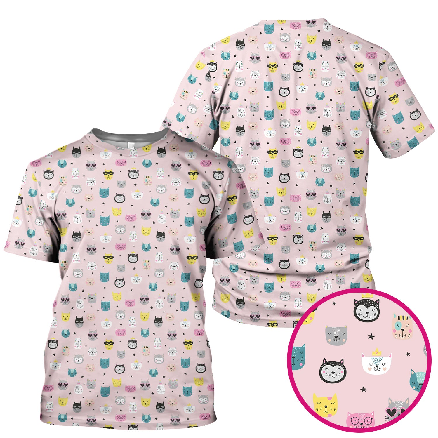 Cute Colorful Cat Pattern Scrub Top, Comfortable Scrubs for Nurses