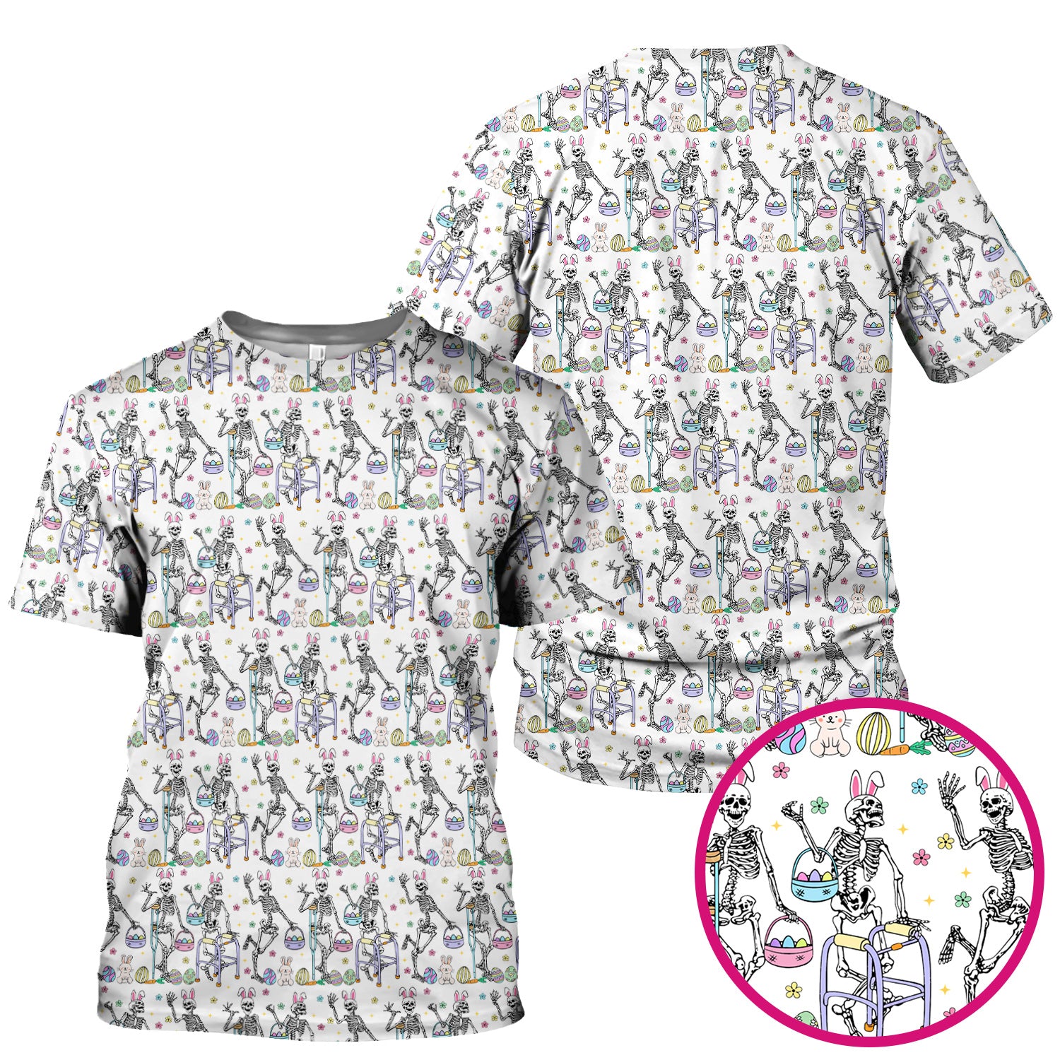 Fun Skeleton Bunny Easter Print Scrub Top, Comfortable Scrubs for Nurses
