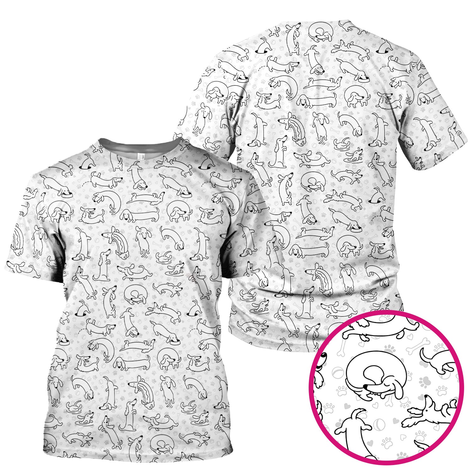 Playful Dachshund Dog Line Art Print Scrub Top, Comfortable Scrubs for Nurses