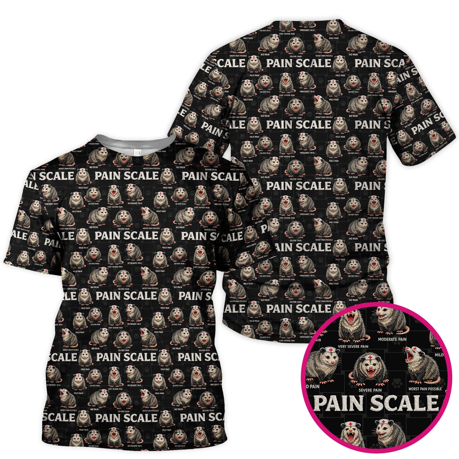 Edgy Possum Pain Scale Nurse Pattern Scrub Top, Comfortable Scrubs For Nurses