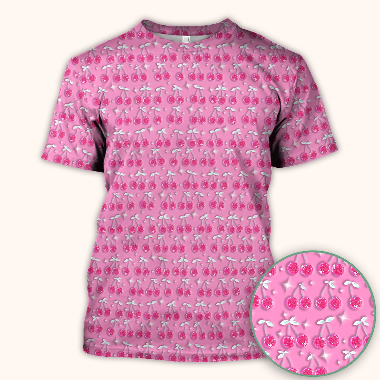Pink Cherry Sparkle Print Scrub Top, Comfortable Scrubs for Nurses