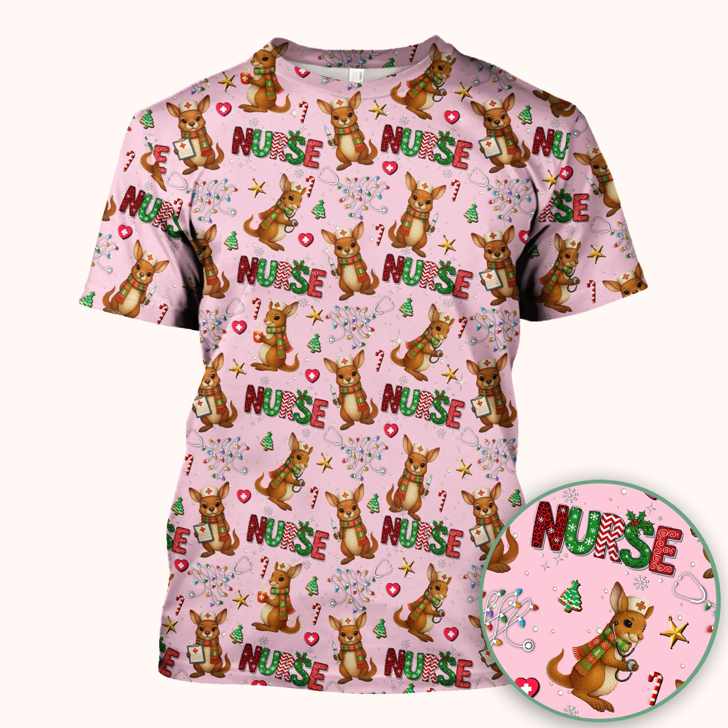Aussie Kangaroo Christmas Scrub Top - Funny Holiday Nurse Shirt for Women - Cute Animal Medical Uniform