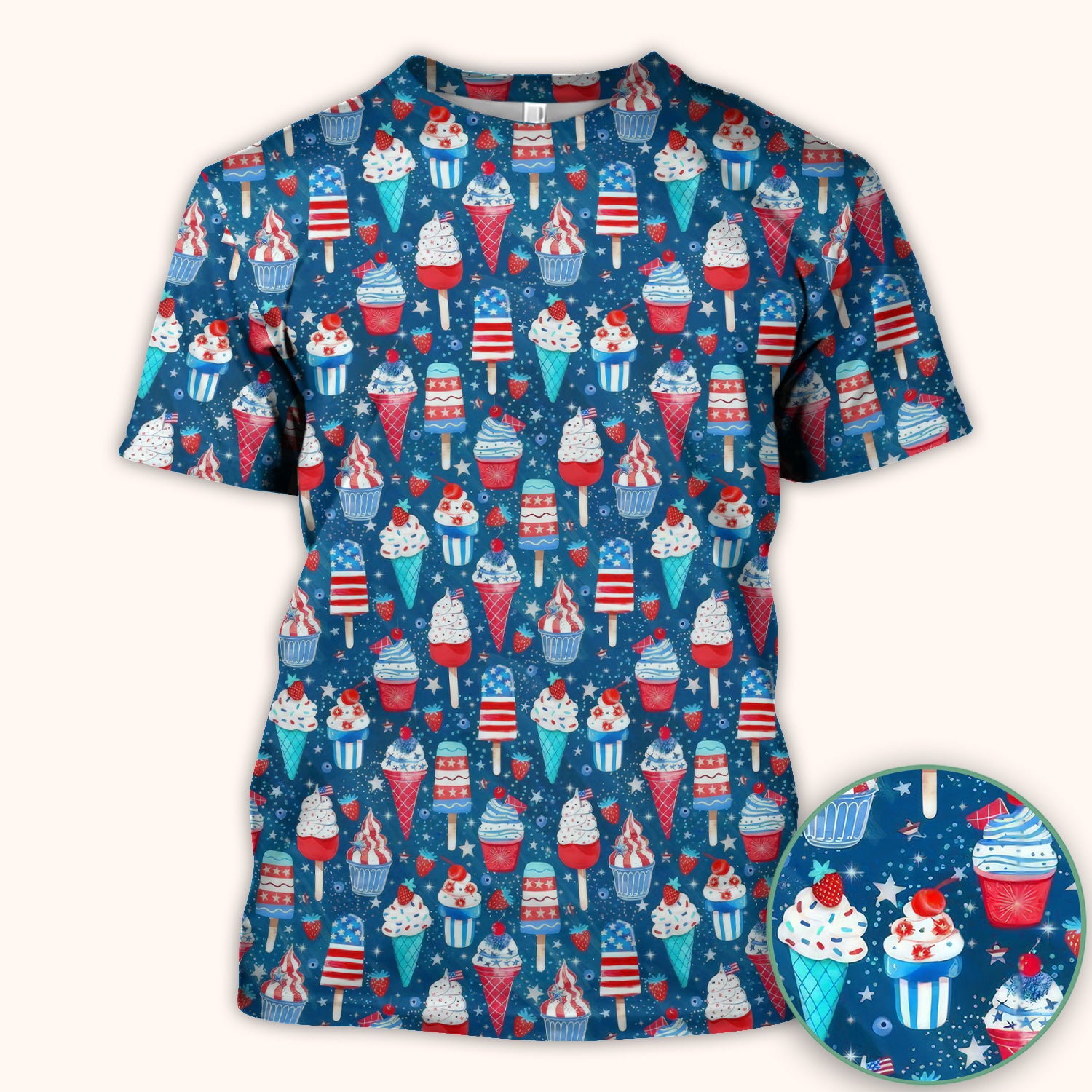 Cute Patriotic Ice Cream Popsicles With USA Flag Dessert Scrub Top, Comfortable Scrubs for Nurses