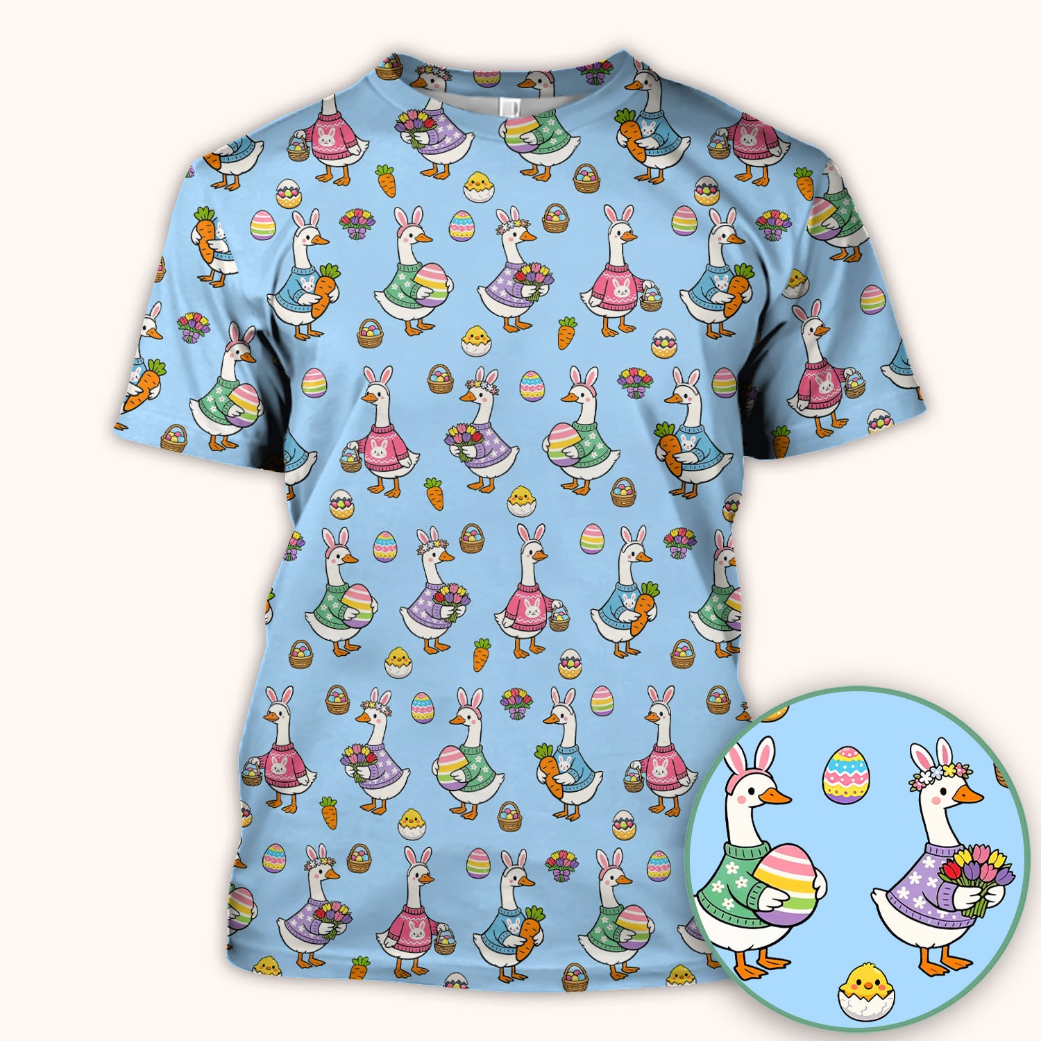 Cute Easter Goose Pattern Scrub Top, Breathable Fabrics Nursing Uniform