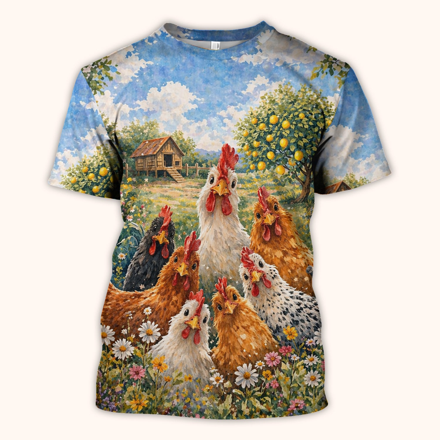 Rustic Chicken Family Farm Garden Pattern Nurse Scrub Top, Comfortable Scrubs for Nurses