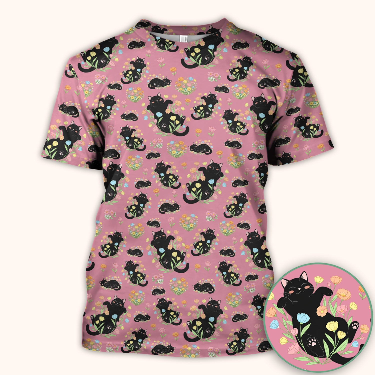 Cats With Cute Poses Floral Pattern Scrubs Top, Comfortable Scrubs for Nurses
