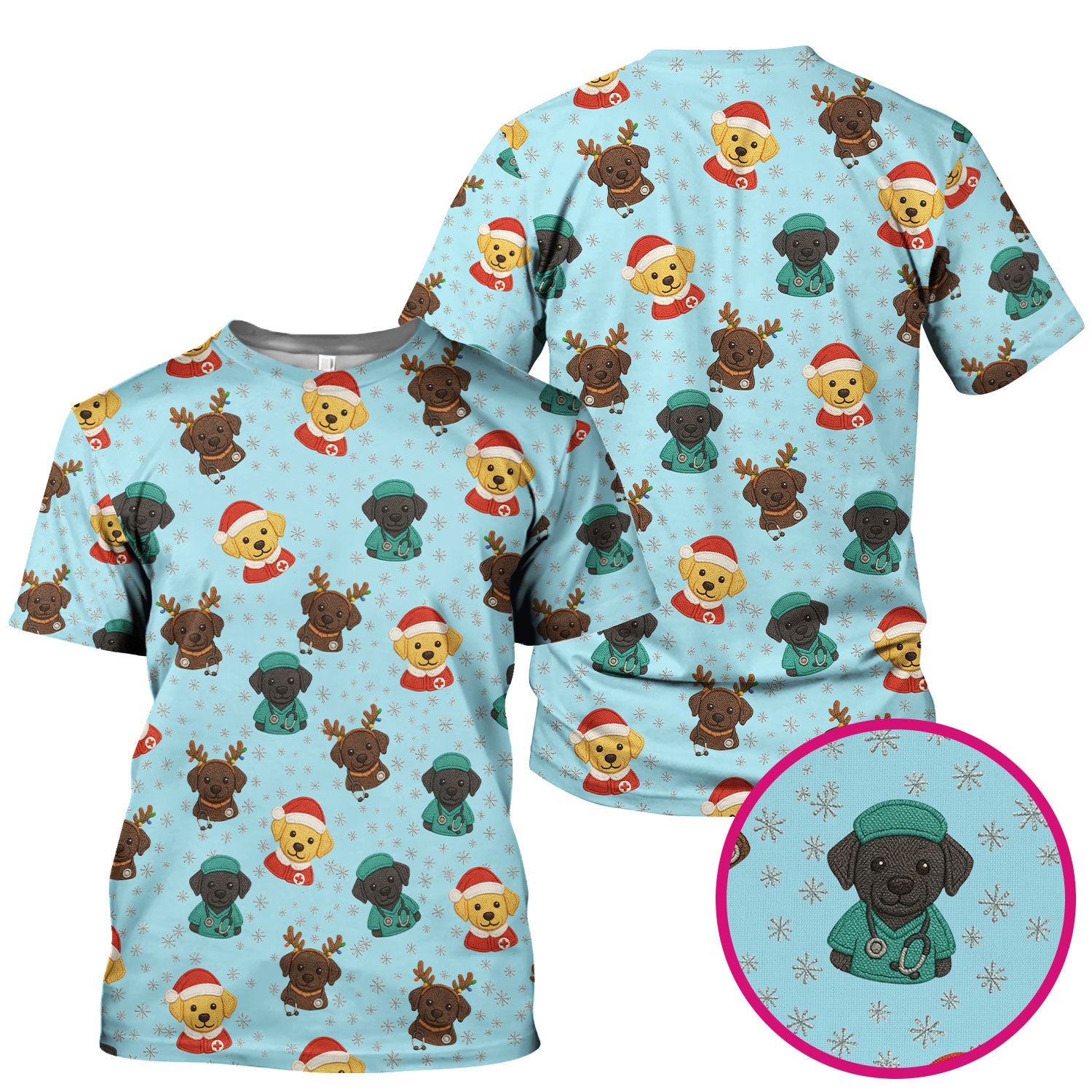 Christmas Dog Pattern Scrub Top, Cute Puppy Nurse Scrub Shirt, Holiday Nursing Uniform