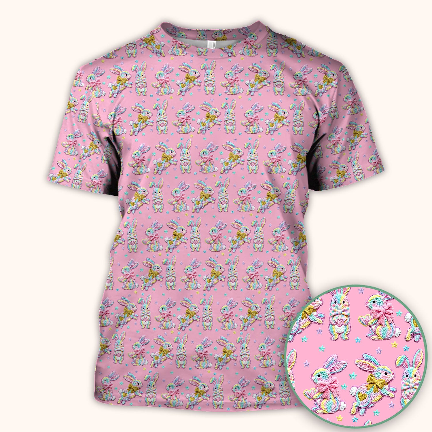 Cartoon Bunny All Over Print Scrub Top, Comfortable Scrubs for Nurses, Easter
