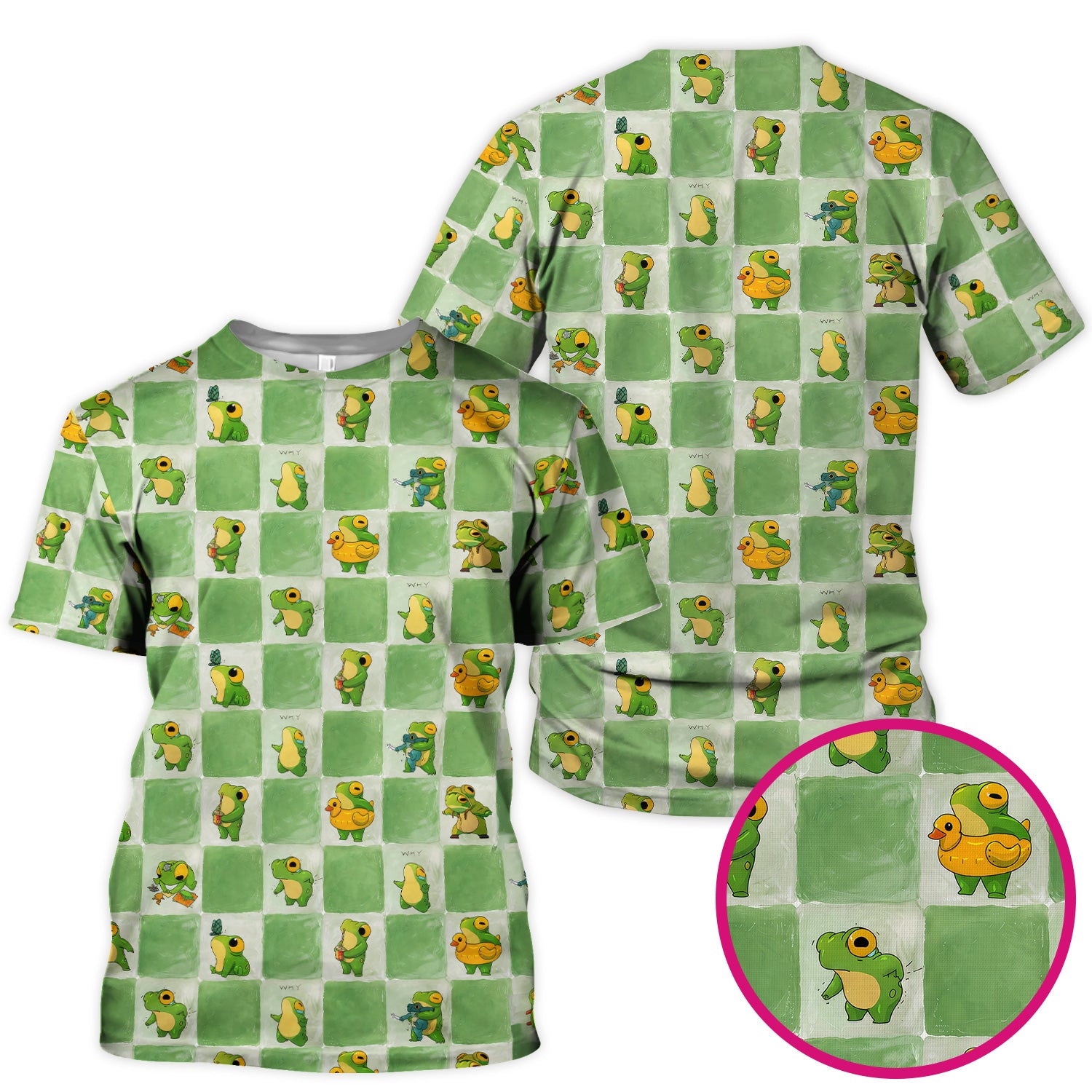 Cute Frog Duck Checkerboard Pattern Scrub Top, Breathable Fabrics Nursing Uniform
