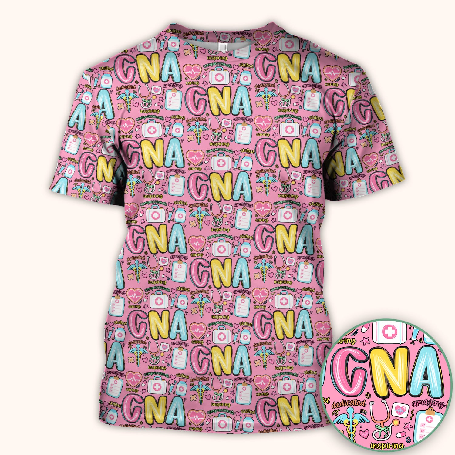 CNA Nurse Appreciation Pattern Scrub Top, Breathable Fabrics Nursing Uniform