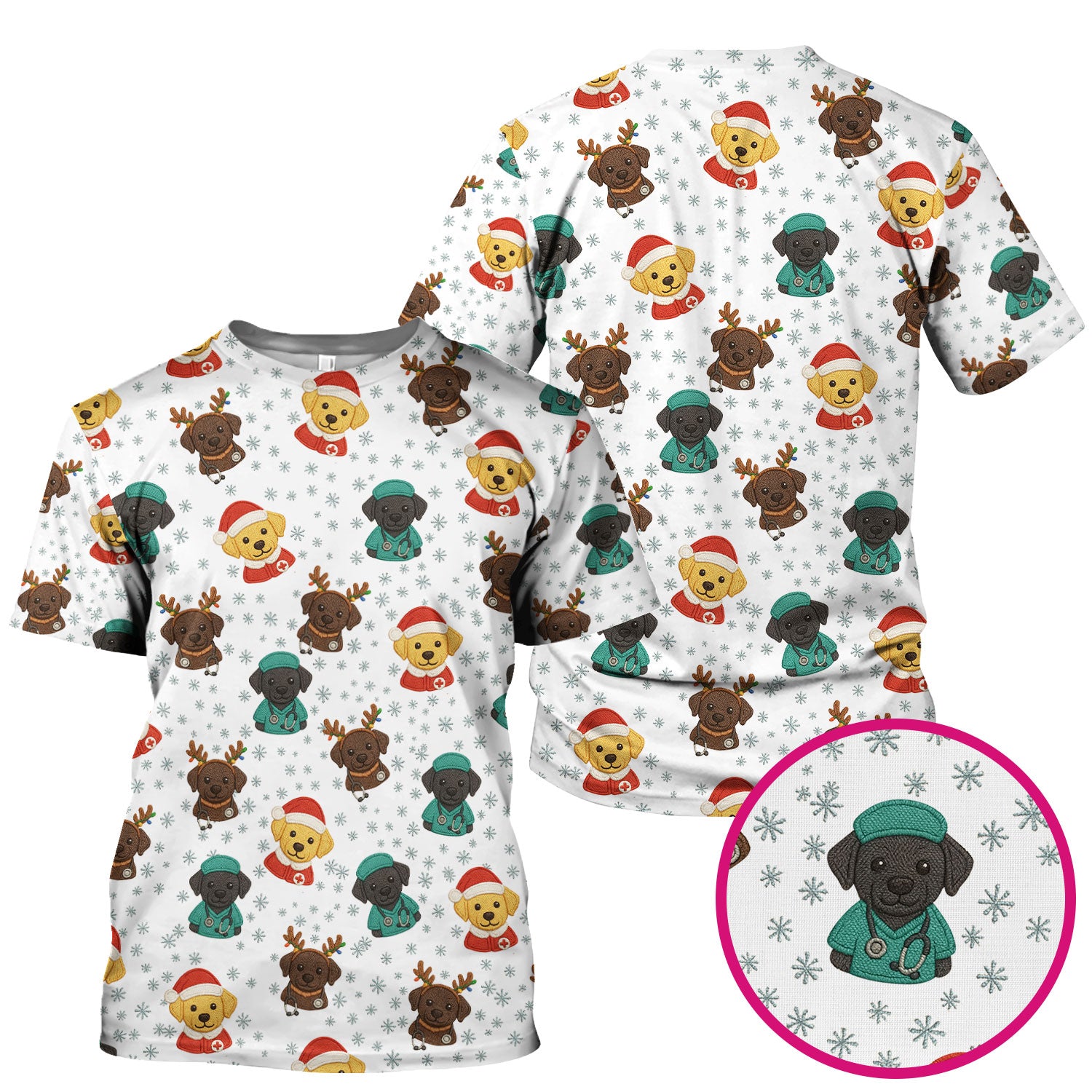 Christmas Dog Pattern Scrub Top, Cute Puppy Nurse Scrub Shirt, Holiday Nursing Uniform