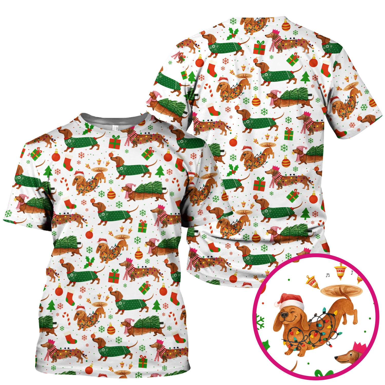 Christmas Dachshund Scrub Top - Funny Dog Scrub Shirt Multi Color - Holiday Medical Scrubs Gift for Nurse, CNA, RN, Doctor, Vet