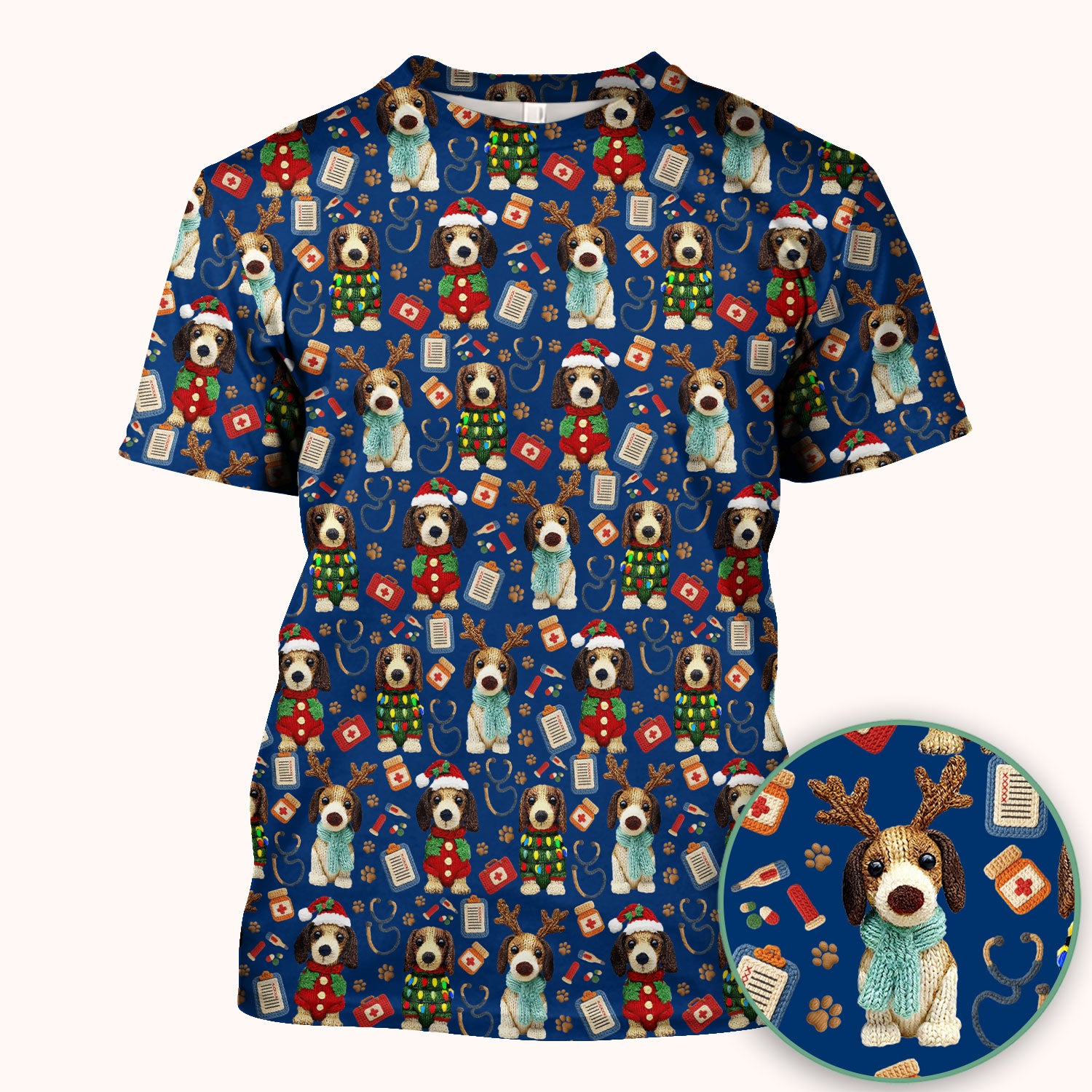 Christmas Doxie Scrubs for Women - Cute Dachshund Christmas Scrub Top for Nurses - Funny Medical Uniform Gift
